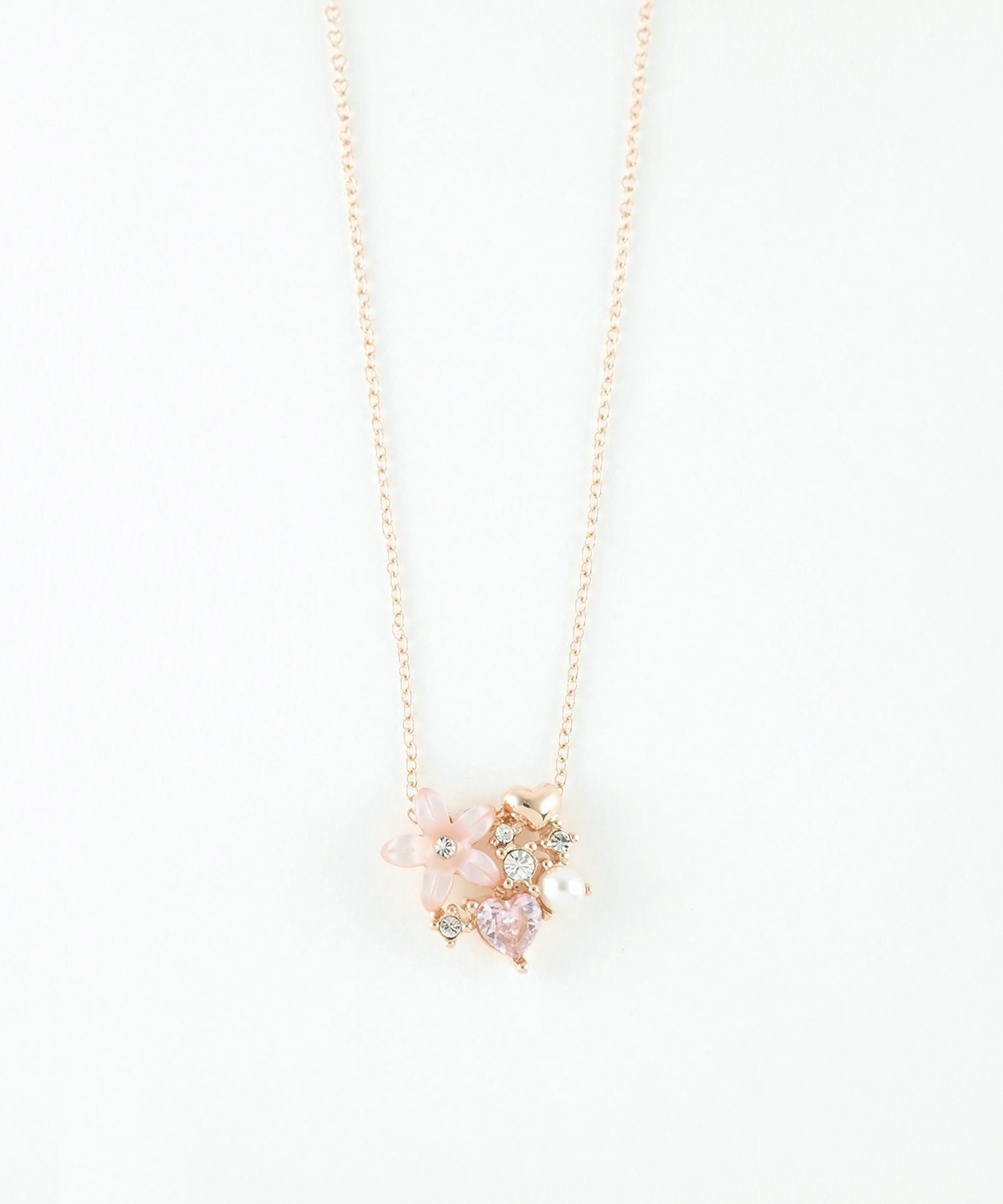 ピンク蝶貝フラワーダブルハートネックレス