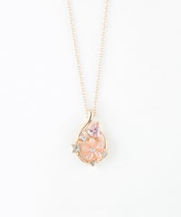 ピンク蝶貝フラワーハートドロップネックレス