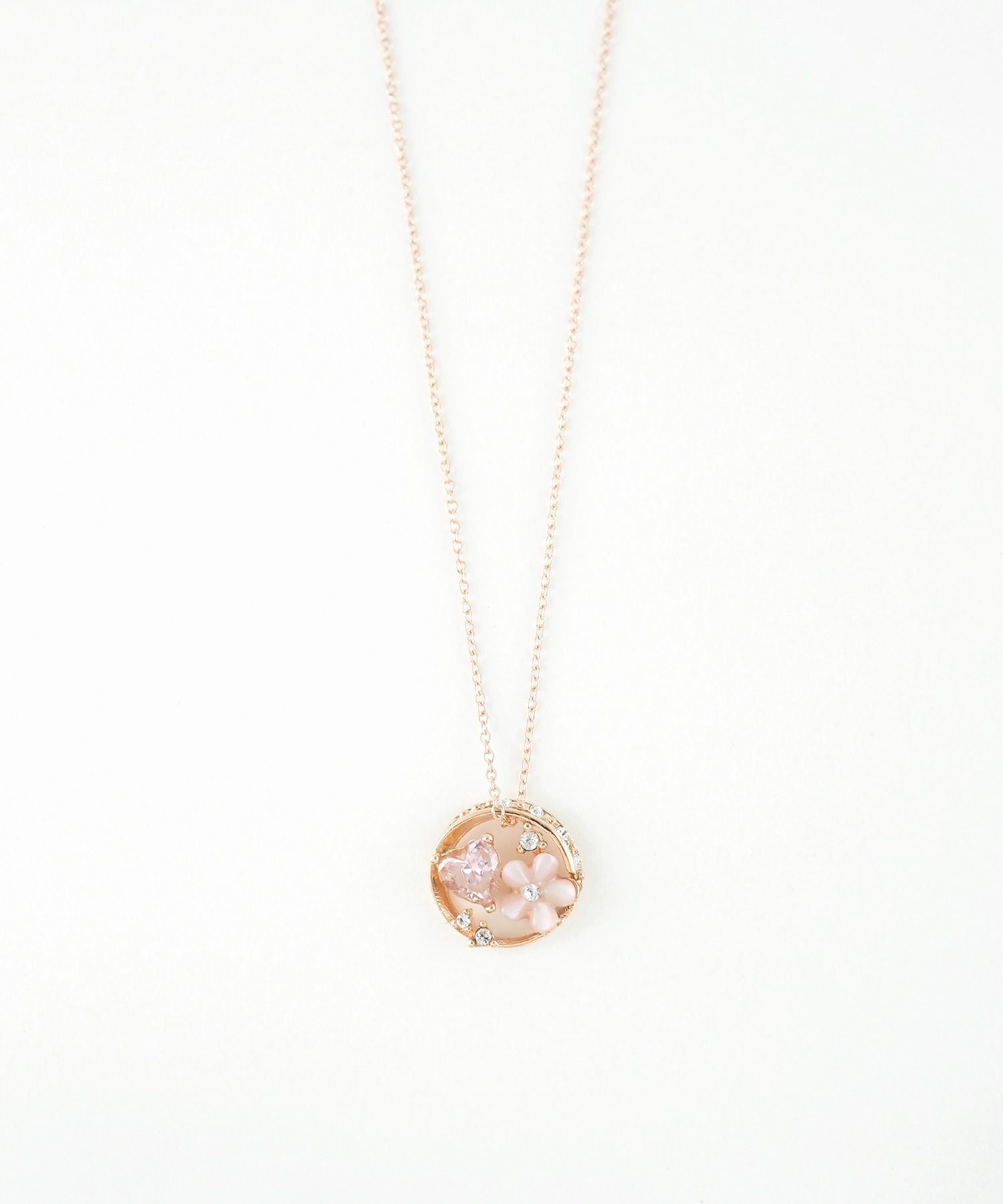 ピンク蝶貝フラワーハートラウンドネックレス