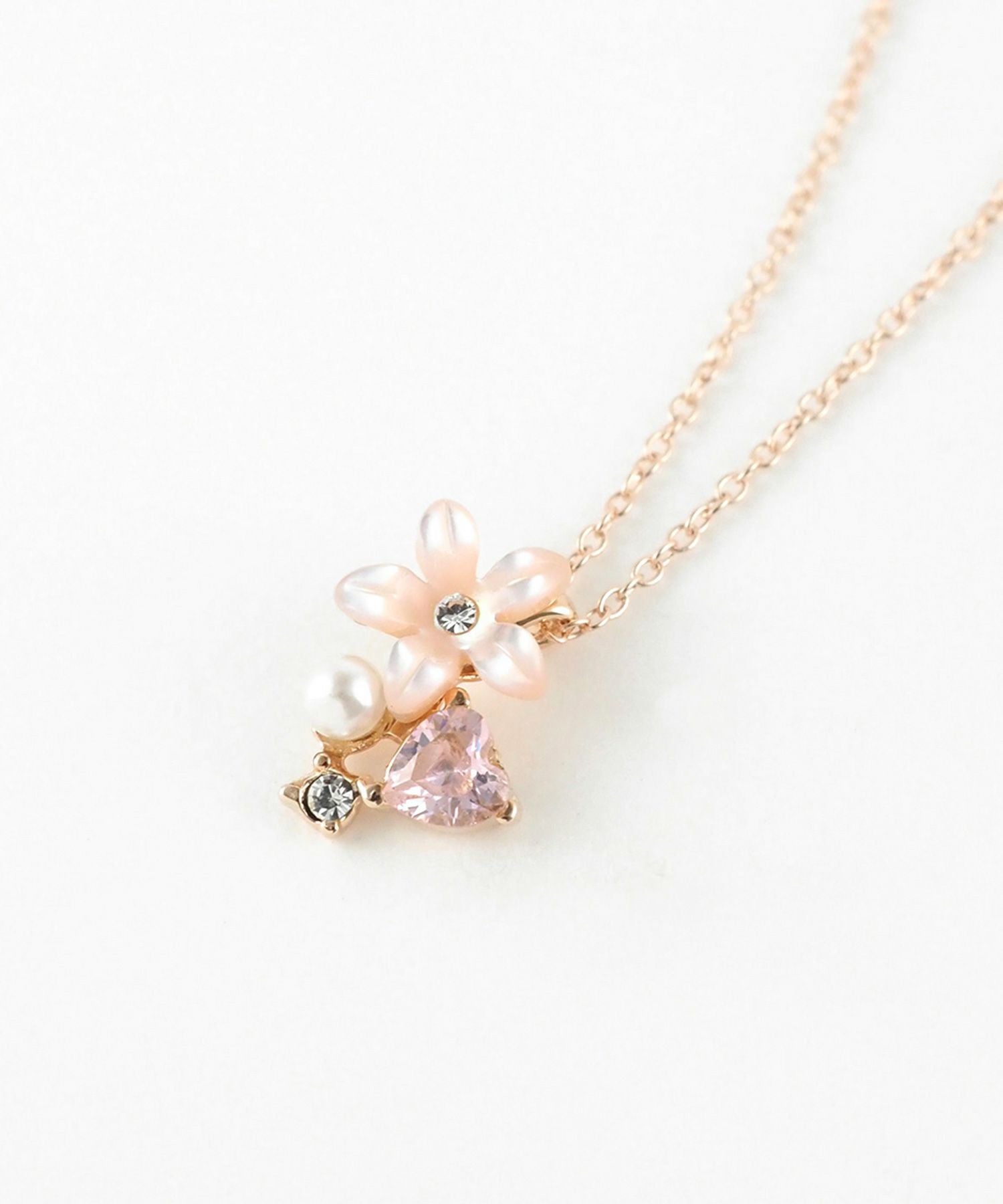 チ*コ様 ハートと花モチーフのロングネックレス　白蝶貝 ピンク蝶貝フラワーハートネックレス | 【公式】MUK ONLINE SHOP｜人気