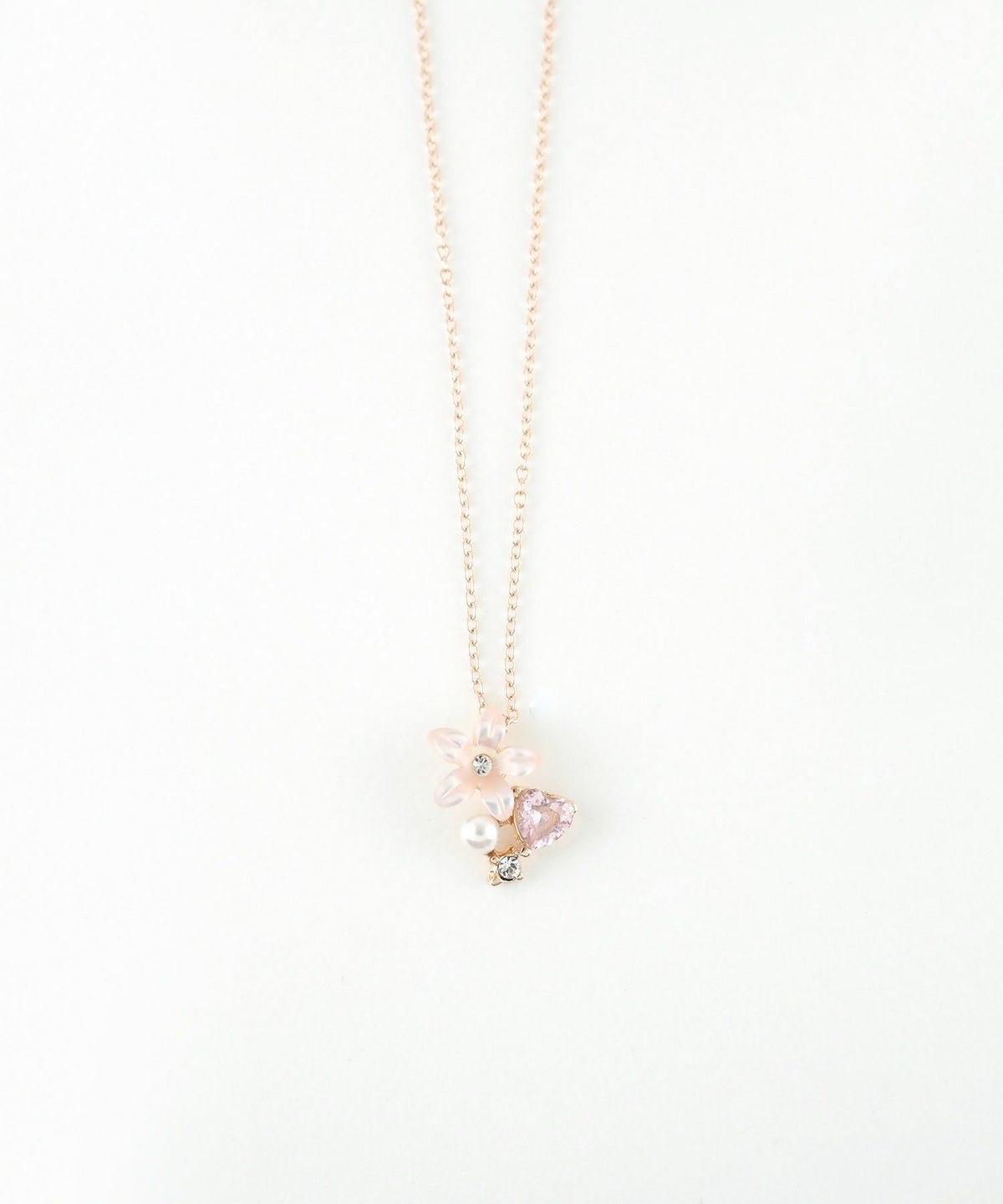 ピンク蝶貝フラワーハートネックレス