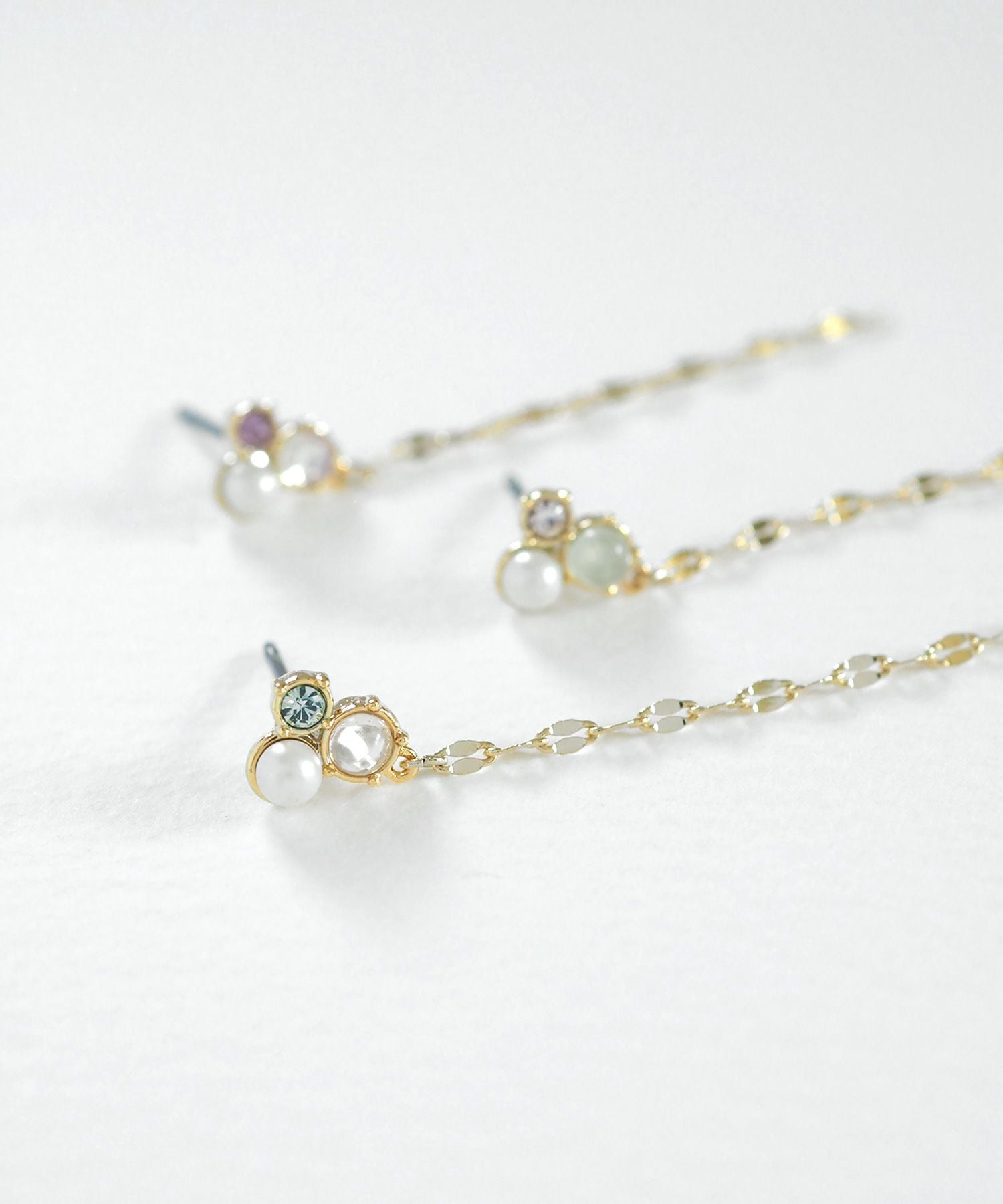 ナチュラルストーンチェーンチタンポストピアス【MUK Dreamy stone】