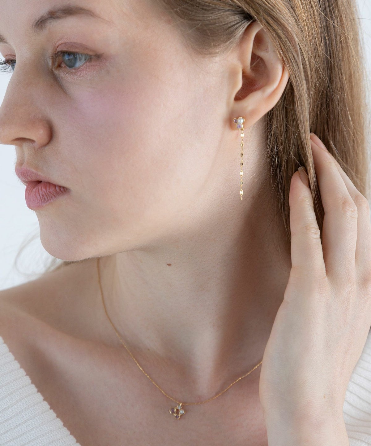 ナチュラルストーンチェーンノンホールイヤリング【MUK Dreamy stone】