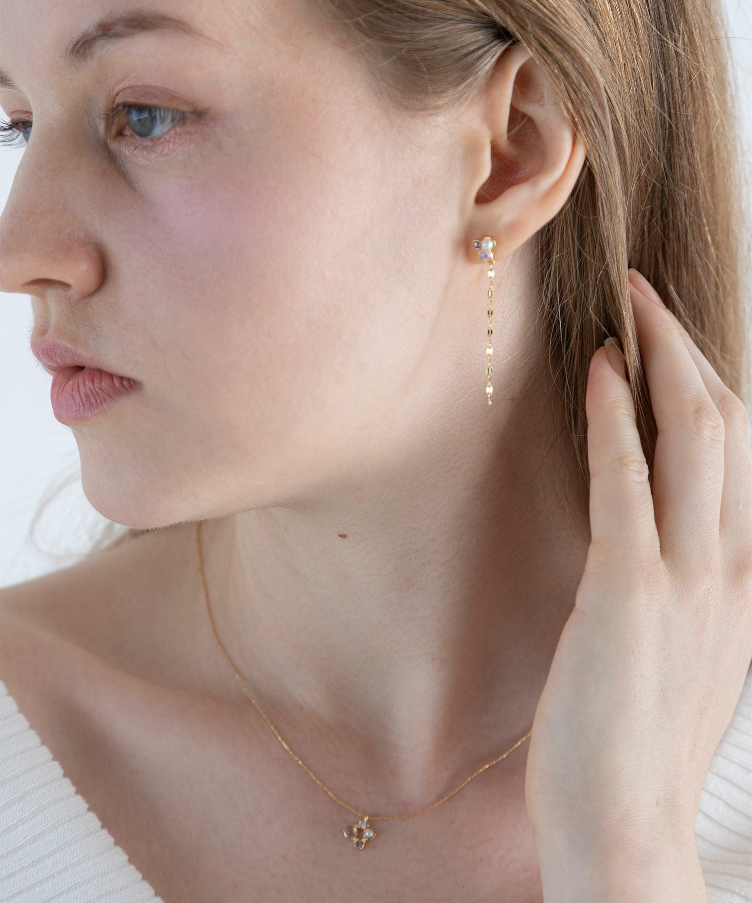 ナチュラルストーンチェーンノンホールイヤリング【MUK Dreamy stone】