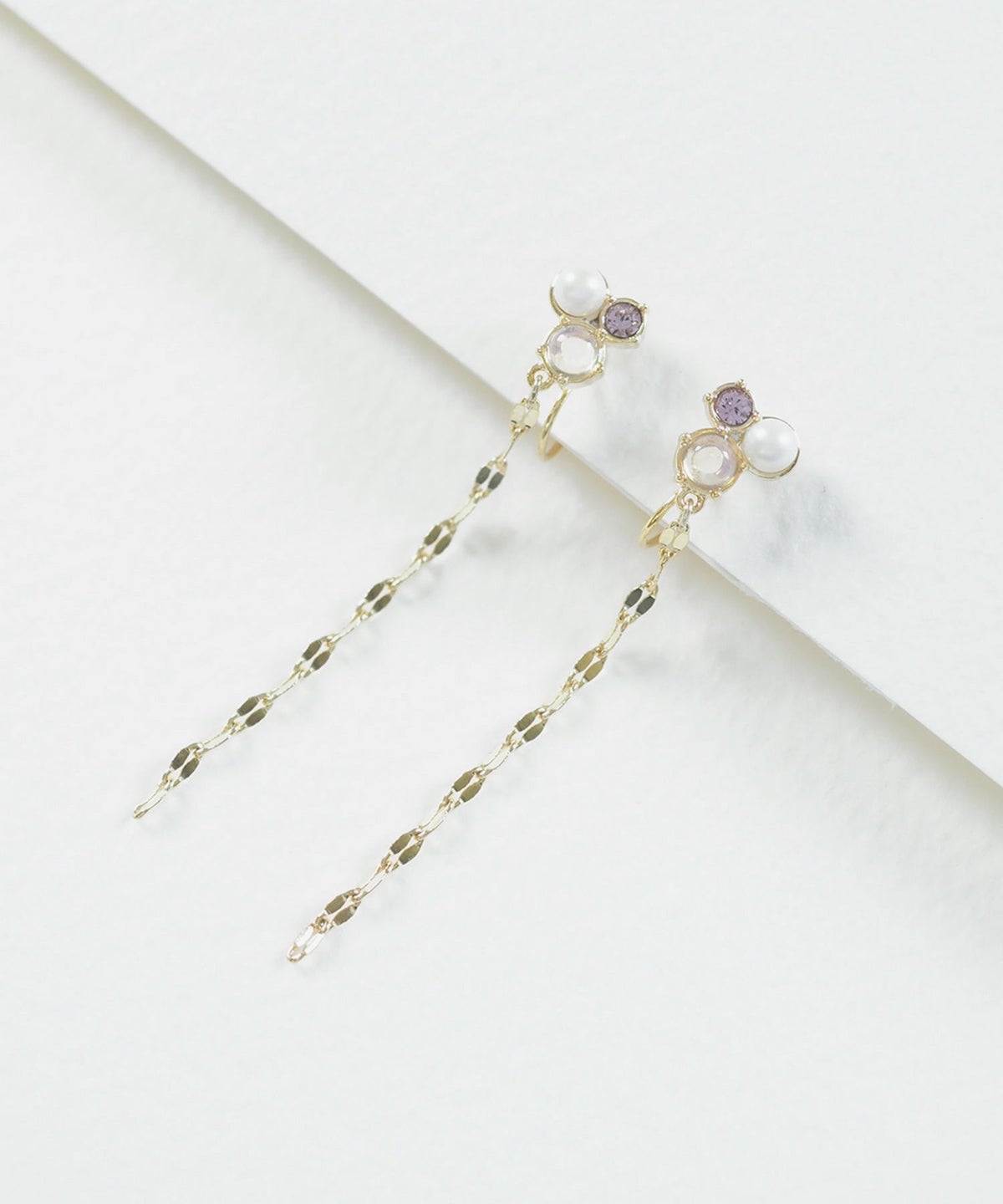 ナチュラルストーンチェーンノンホールイヤリング【MUK Dreamy stone】