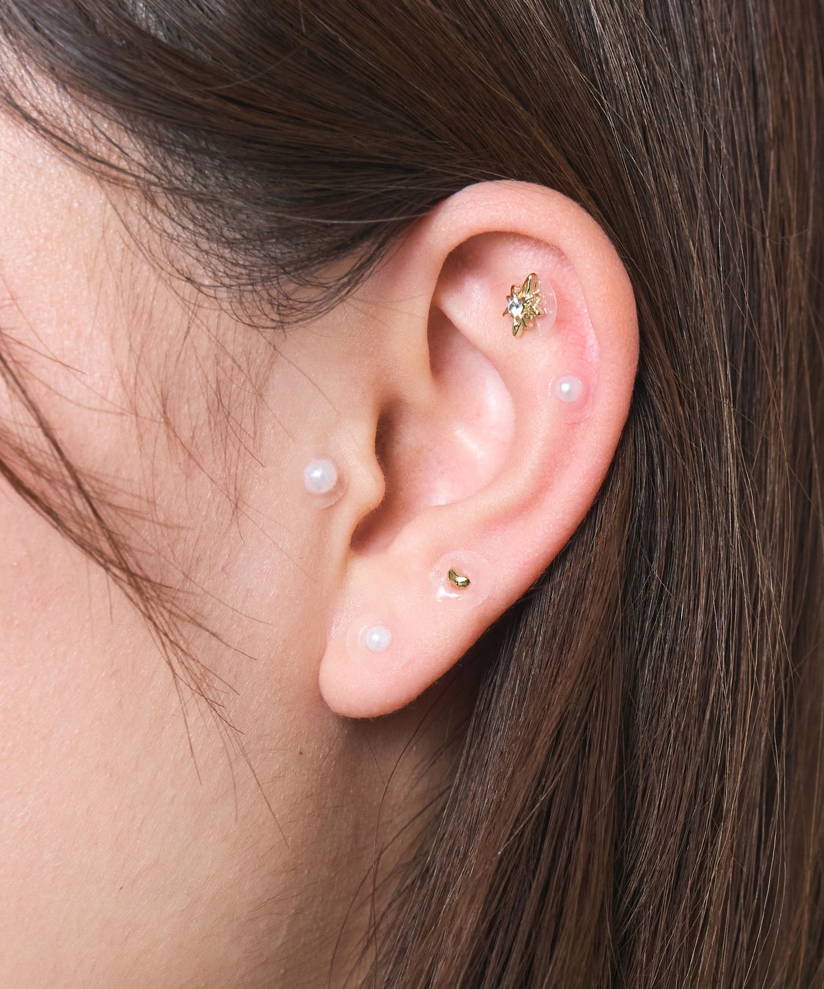 カラーストーンメタルハートパール耳つぼジュエリー