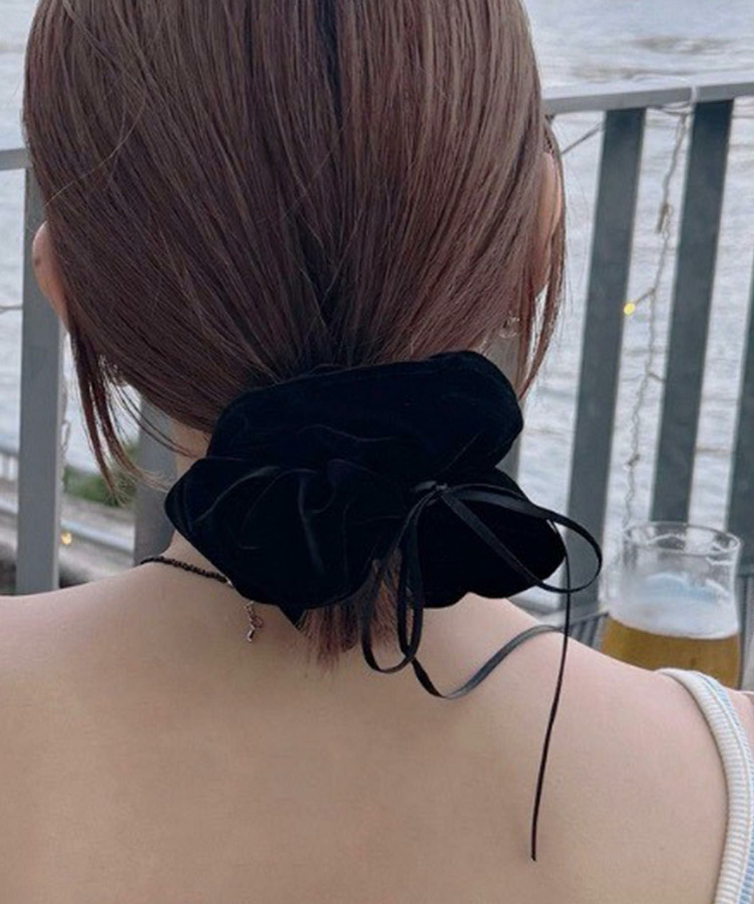 スリムリボン付きベロアシュシュ【Grace】