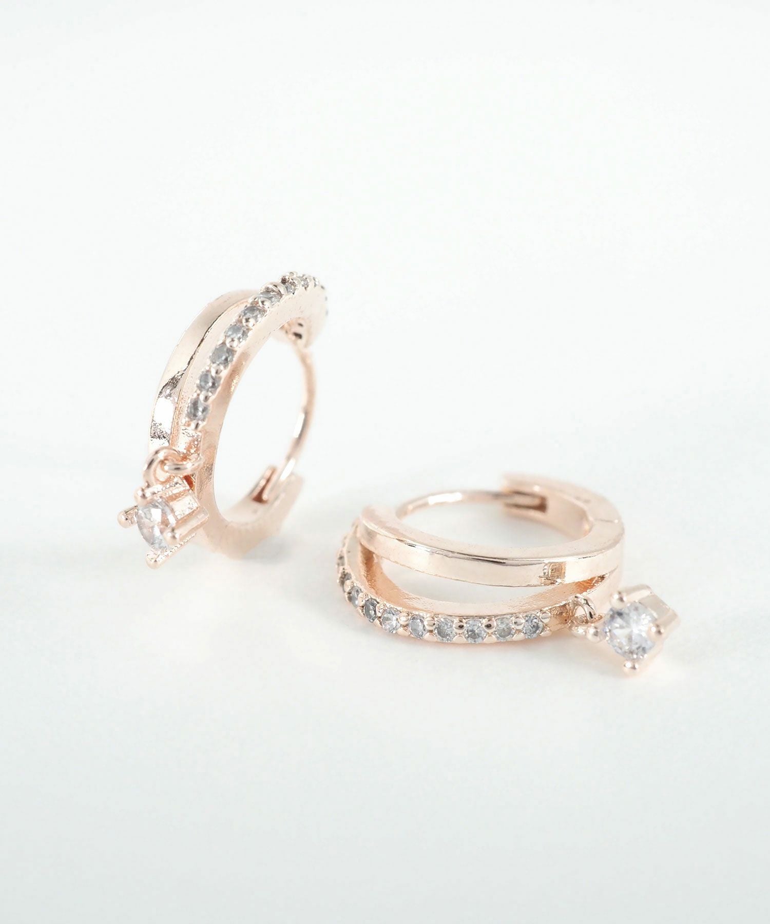 ラインストーンフープレイヤードワンタッチピアス