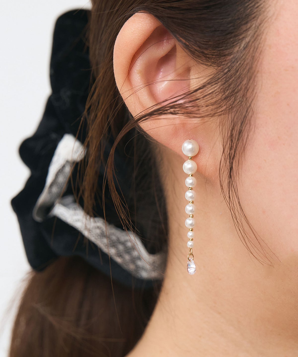 ロングパールピュアチタンポストピアス【ISS】