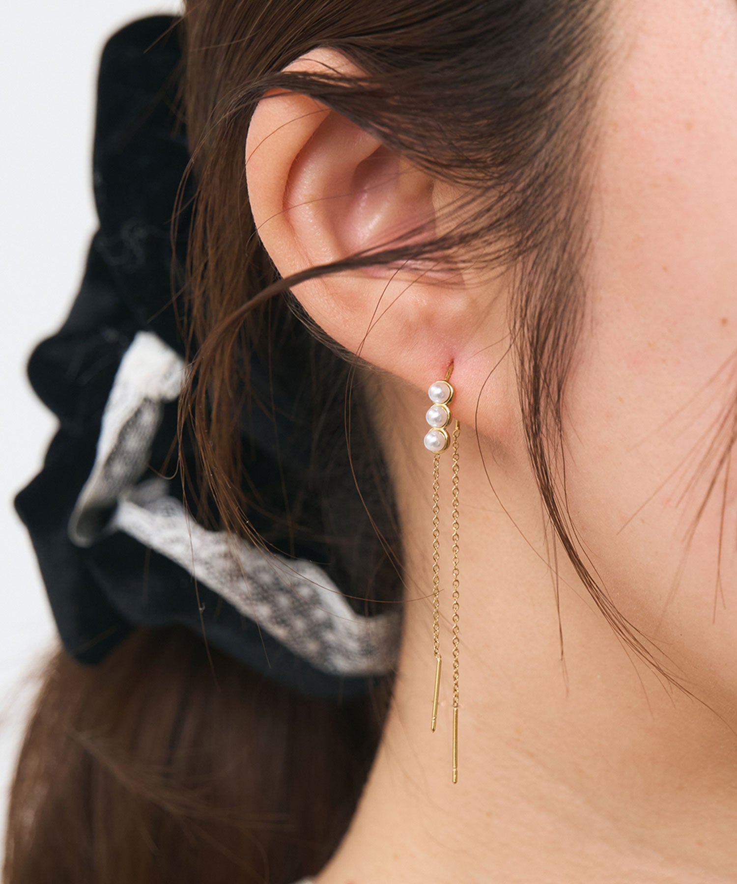 トリプルパールチェーンサージカルステンレスピアス