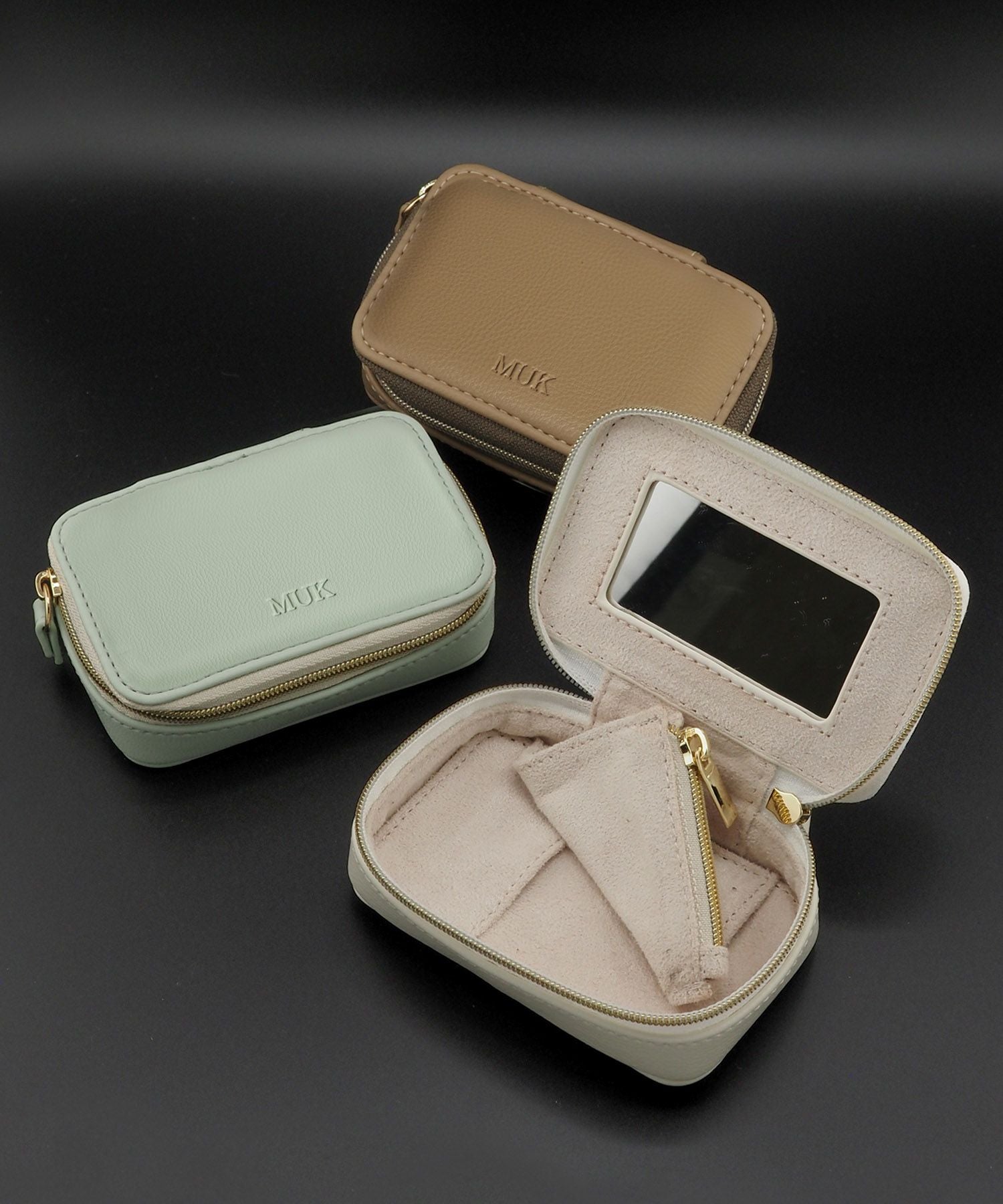 MUKアクセサリーポーチミラー付きフェイクレザータイプ