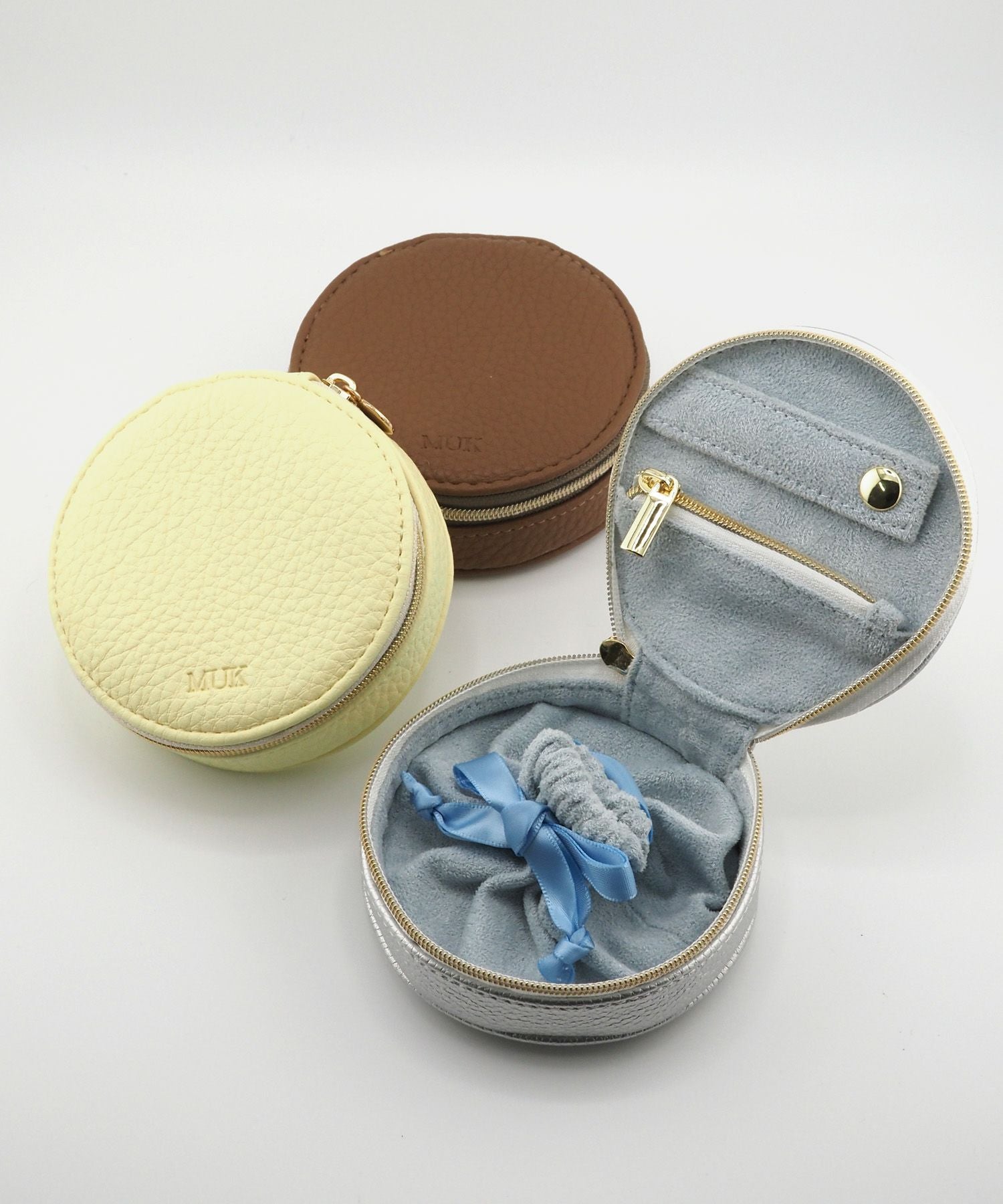 MUKアクセサリーポーチラウンド型フェイクレザータイプ