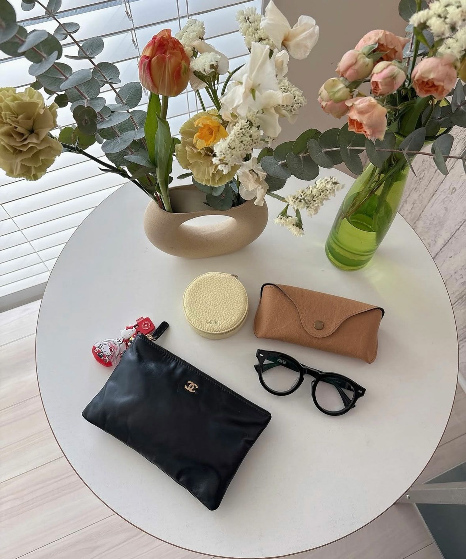 MUKアクセサリーポーチラウンド型フェイクレザータイプ