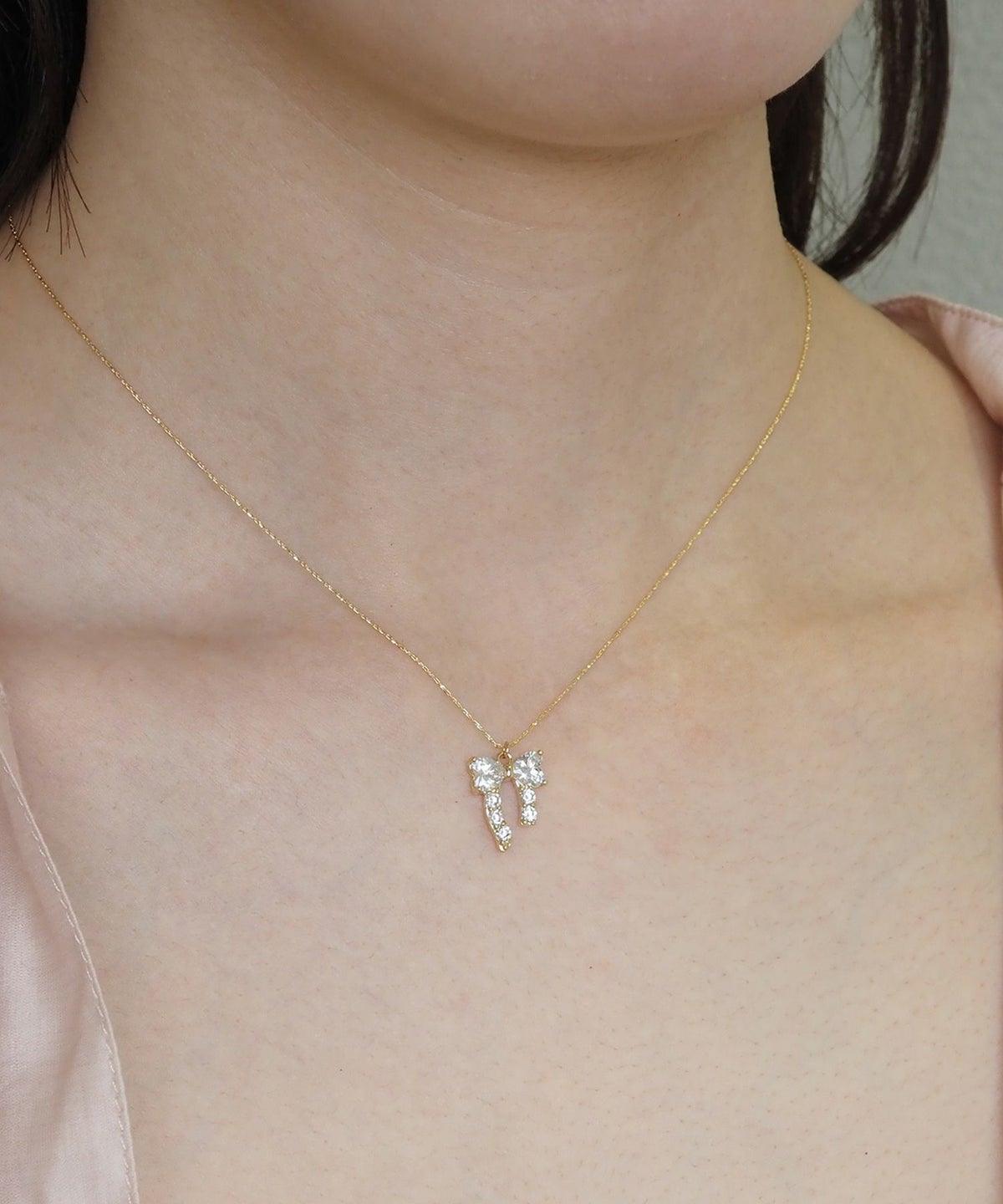 ジルコニアアシメリボンネックレス【Dahlia】