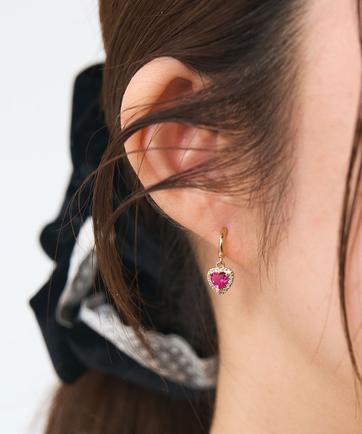 ジルコニアハートフープチタンポストピアス【Dahlia】