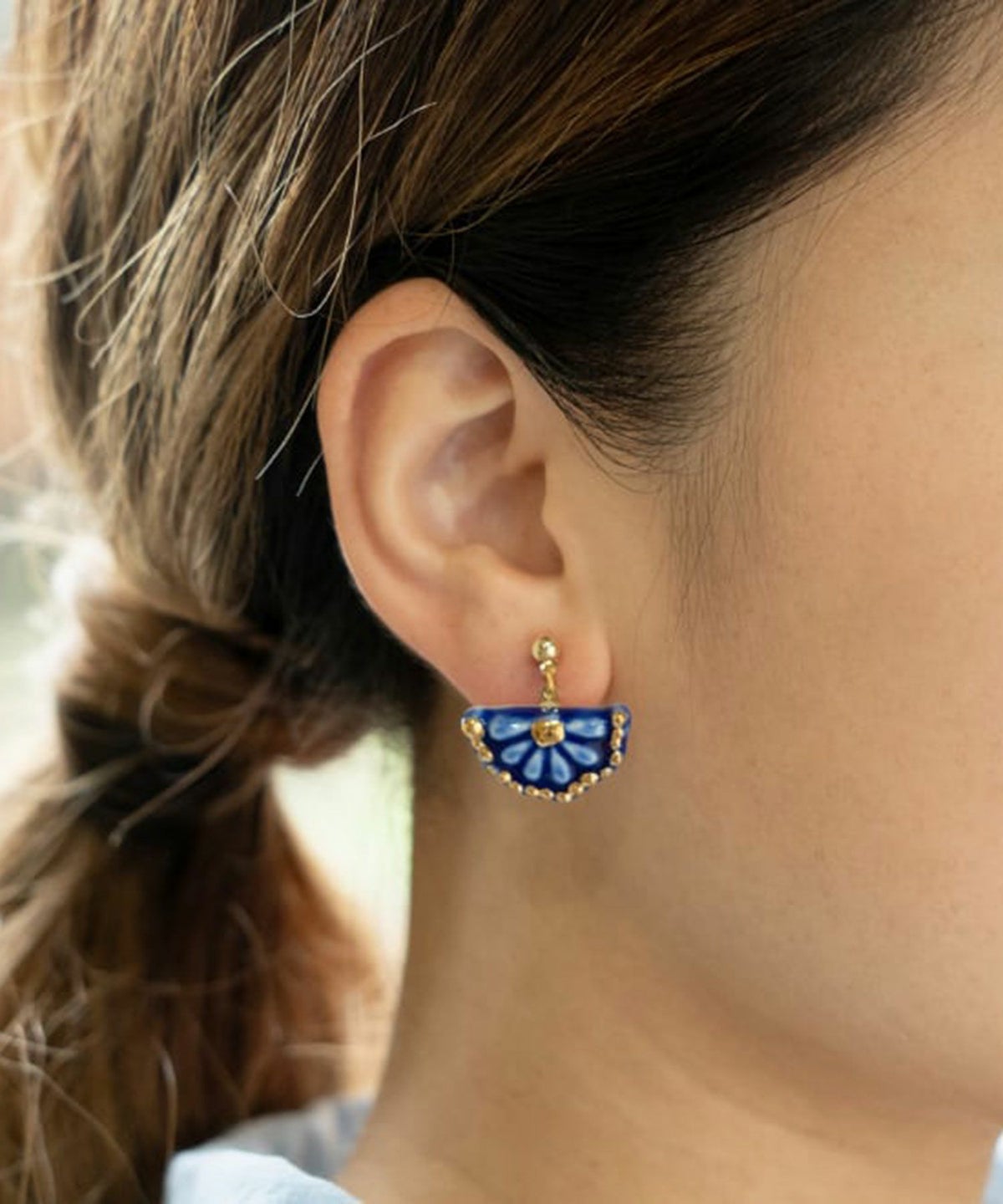 美濃焼タイル花かごイヤリング