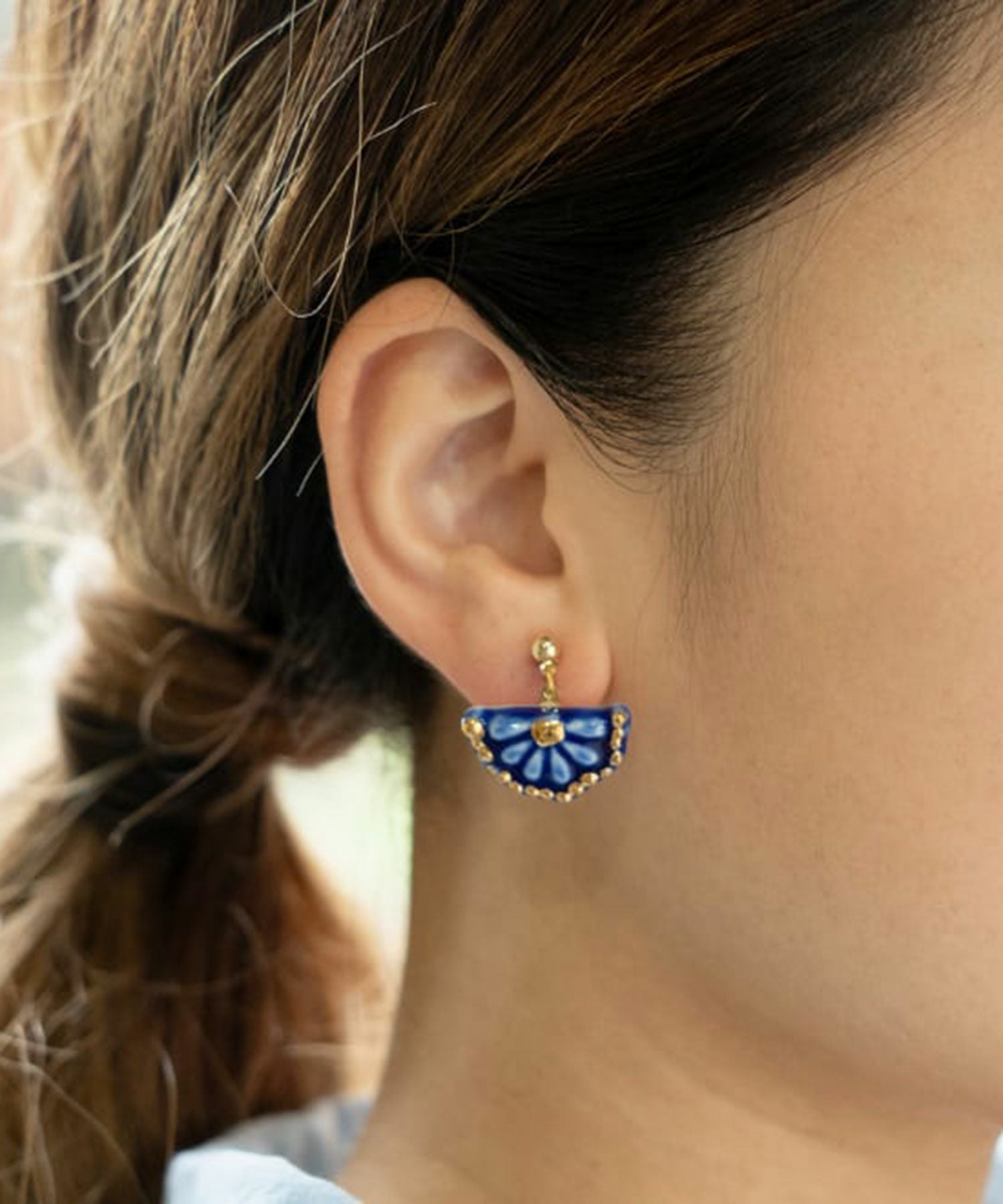 美濃焼タイル花かごイヤリング