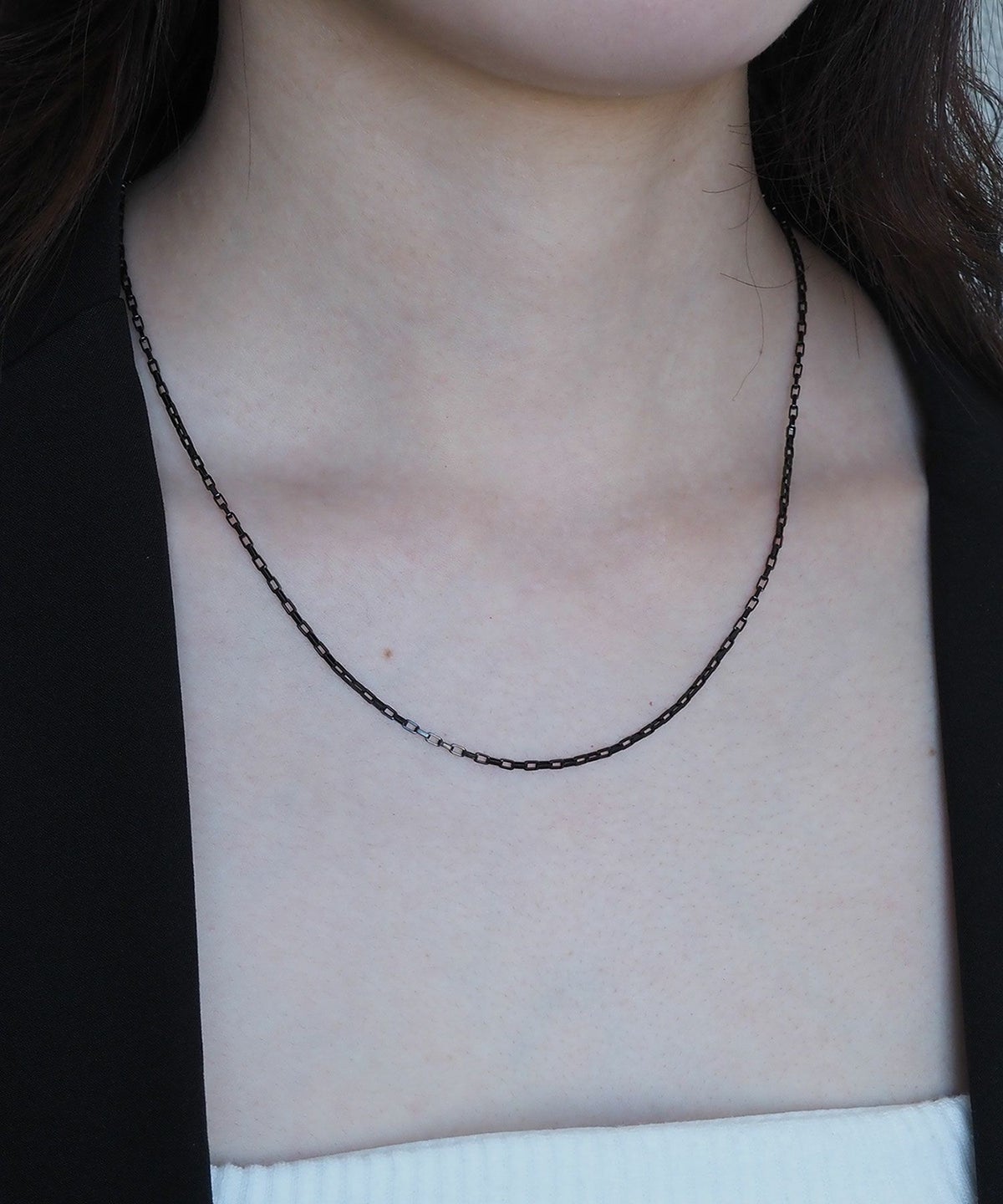 スクエアアズキチェーンBKステンレスネックレス