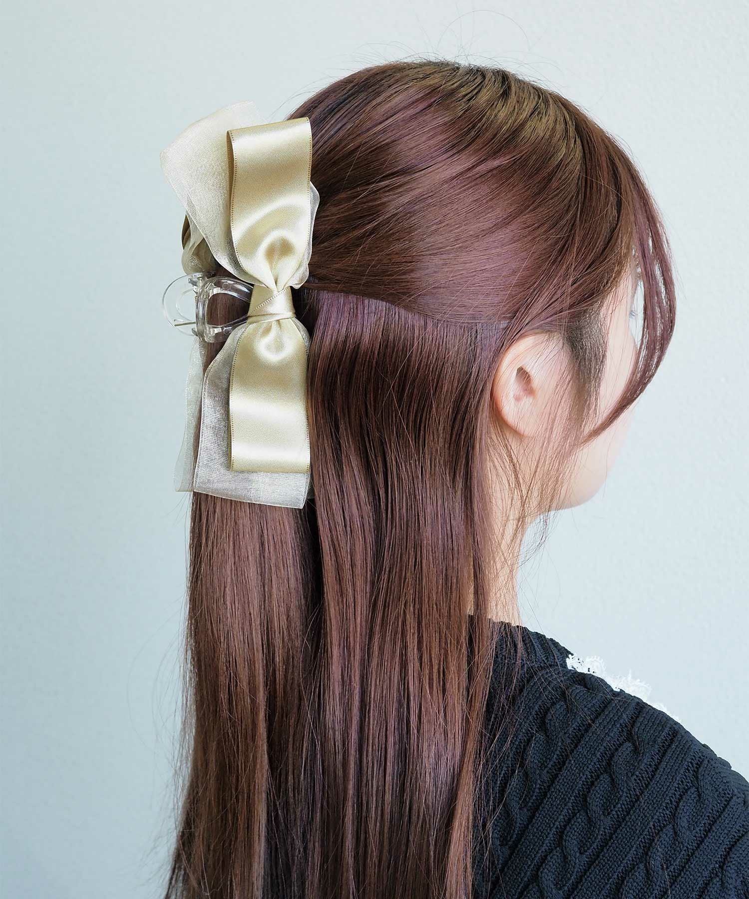 サテンチュールリボンバンスクリップ