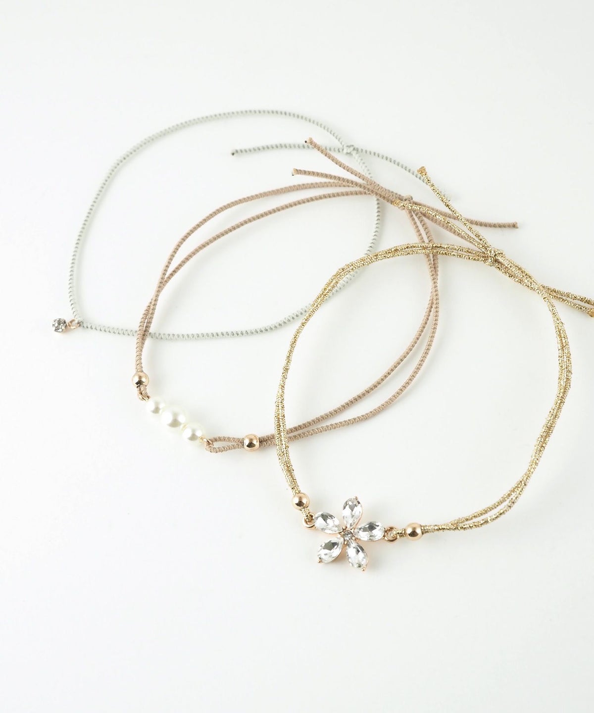 静電気軽減フラワーパールヘアブレスレット3Pセット