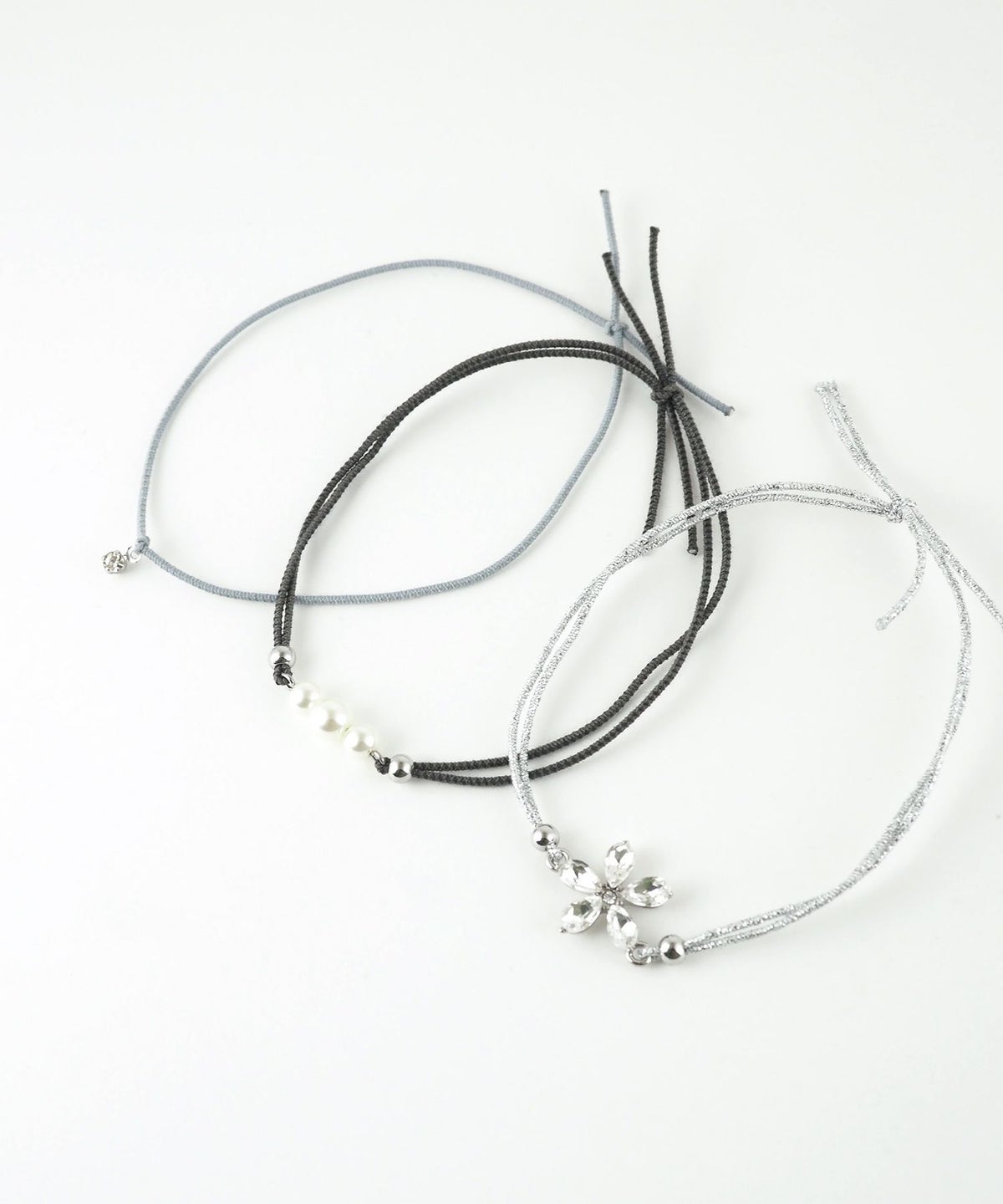 静電気軽減フラワーパールヘアブレスレット3Pセット