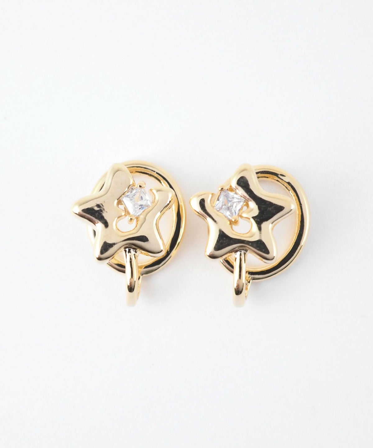 一粒ストーンスターラウンドメタルイヤリング