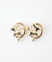 一粒ストーンスターラウンドメタルイヤリング