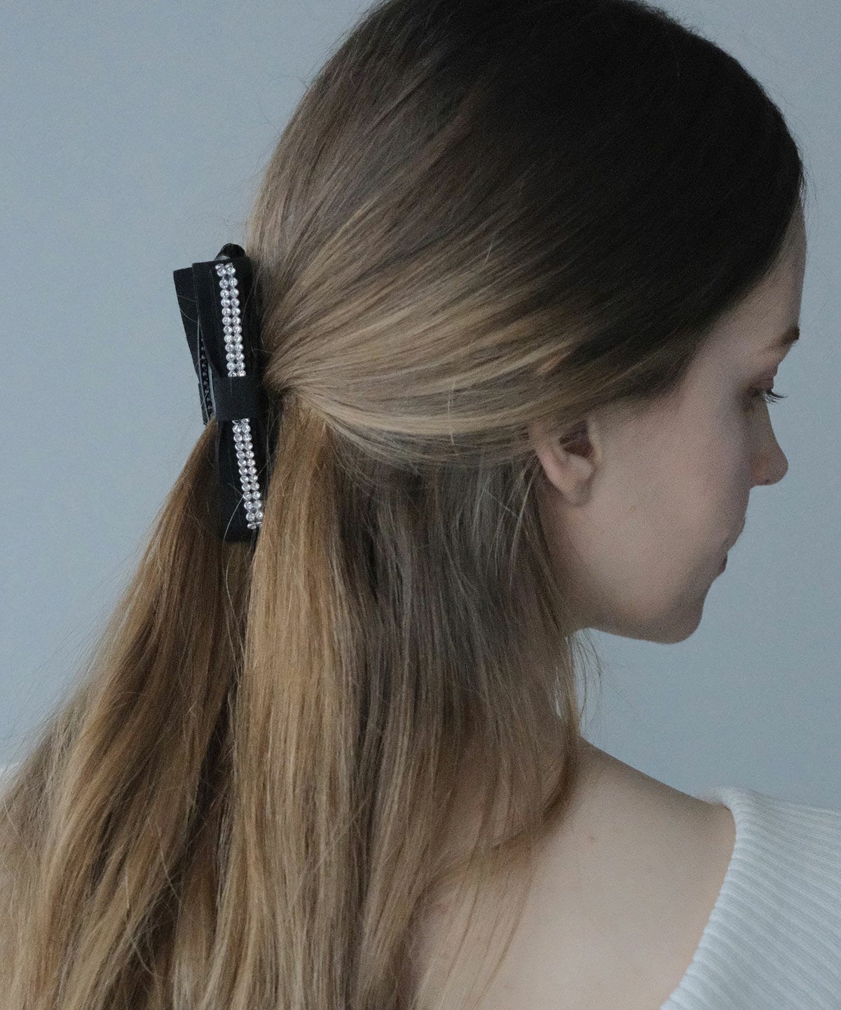 ラインストーンリボンバナナクリップ【JUNO PREMIUM】