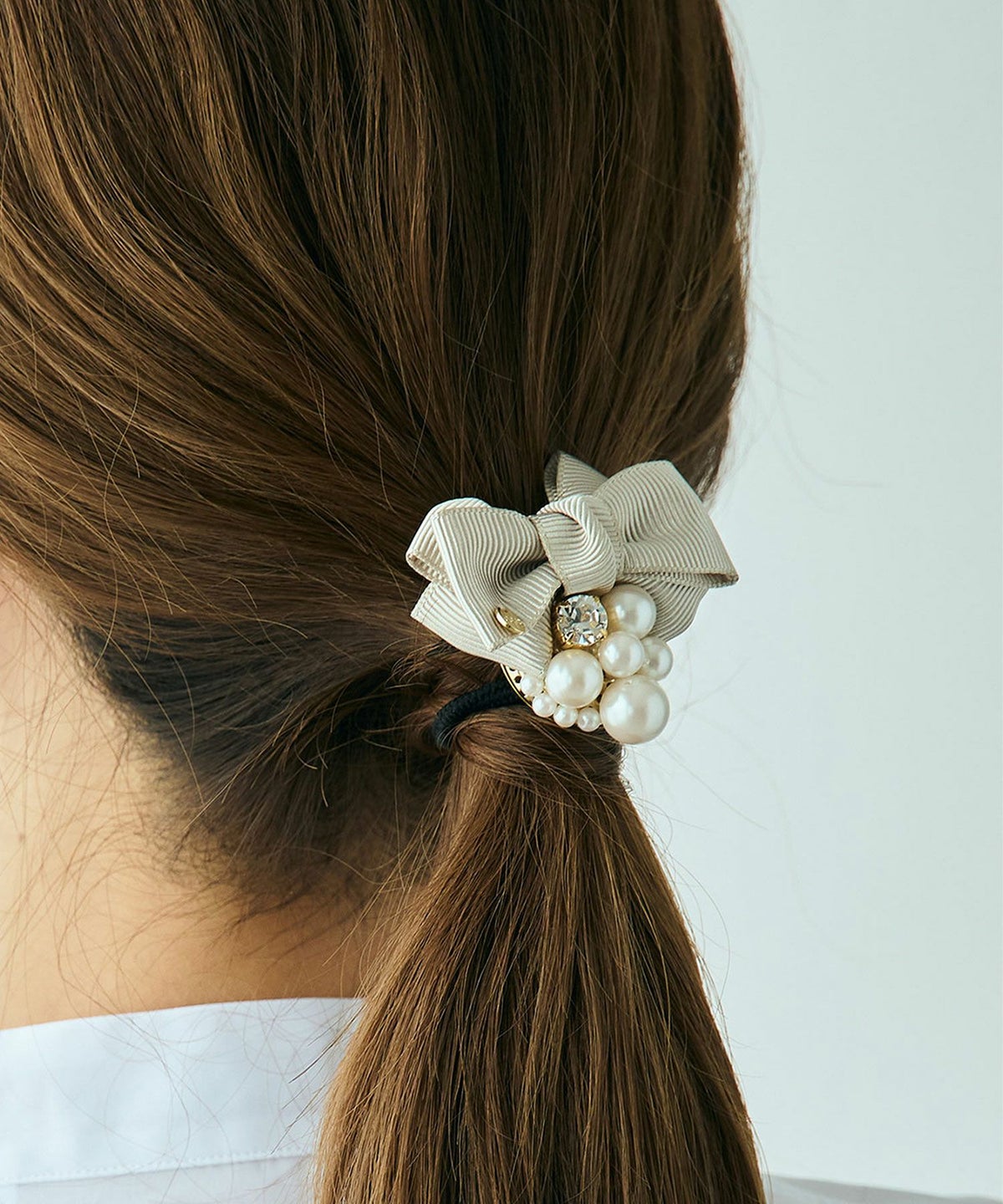 グログランリボンパールヘアゴム【JUNO PREMIUM】