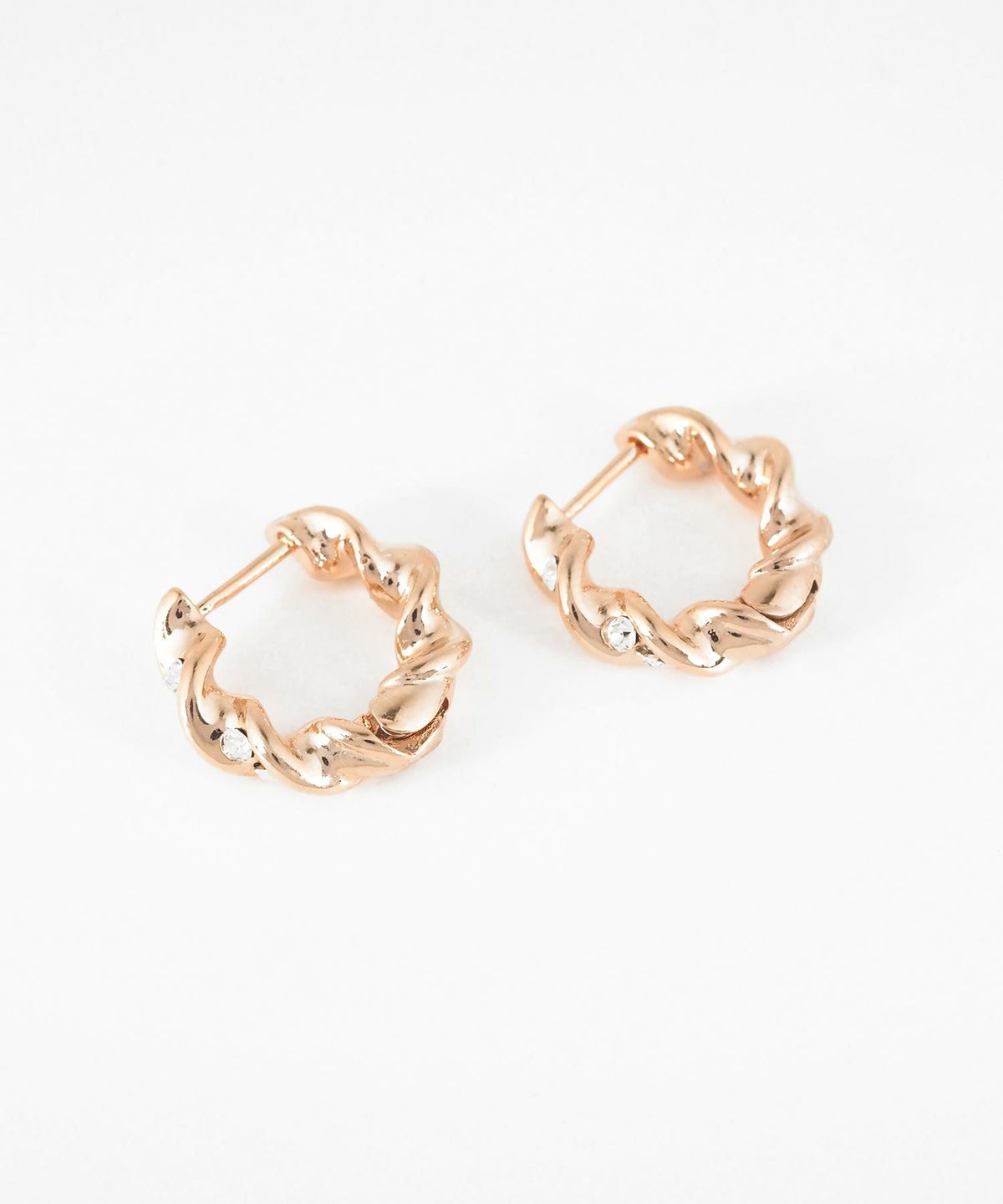 ツイストストーンスプリングフープピアス