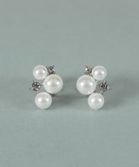 トリプル貝パールビジューイヤリング【JUNO PREMIUM】