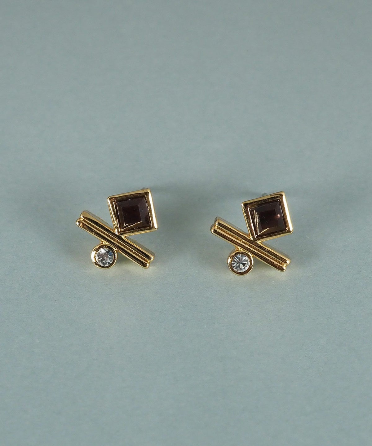 スクエアガーネットジオメトリーピアス【JUNO PREMIUM】