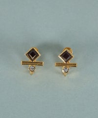 スクエアガーネットジオメトリーイヤリング【JUNO PREMIUM】