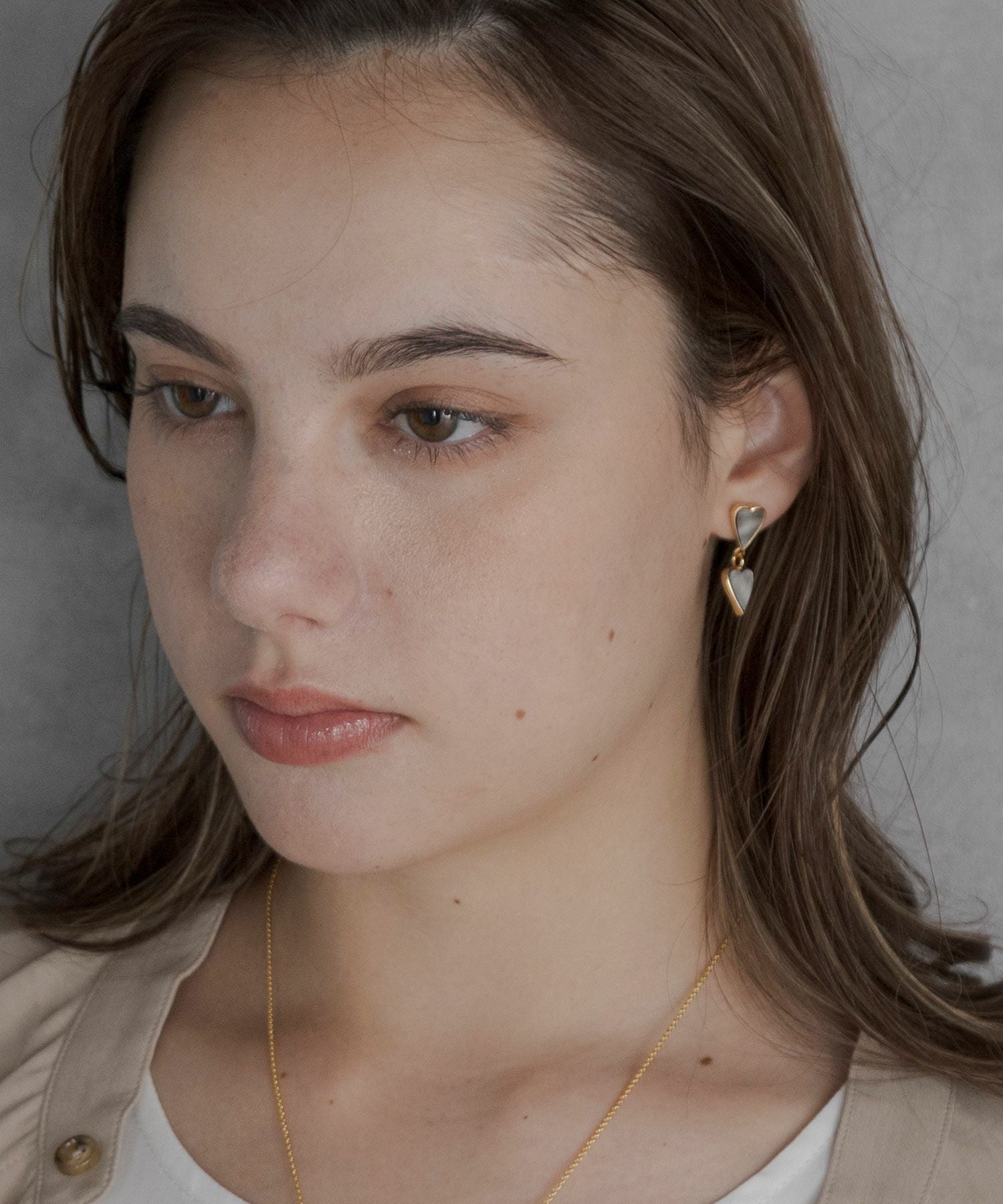 ダブルハートノワールシェル ピアス【JUNO PREMIUM】