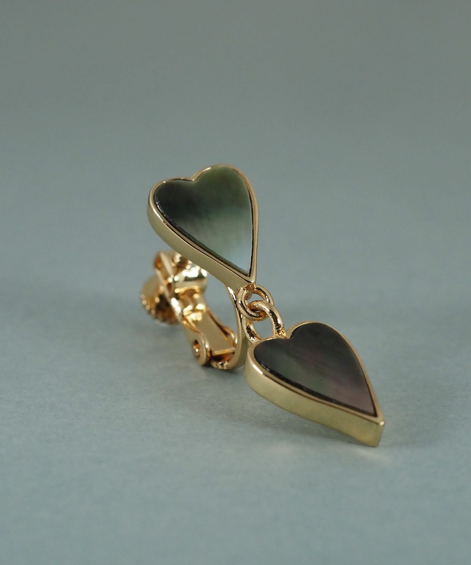 ダブルハートノワールシェル イヤリング【JUNO PREMIUM】