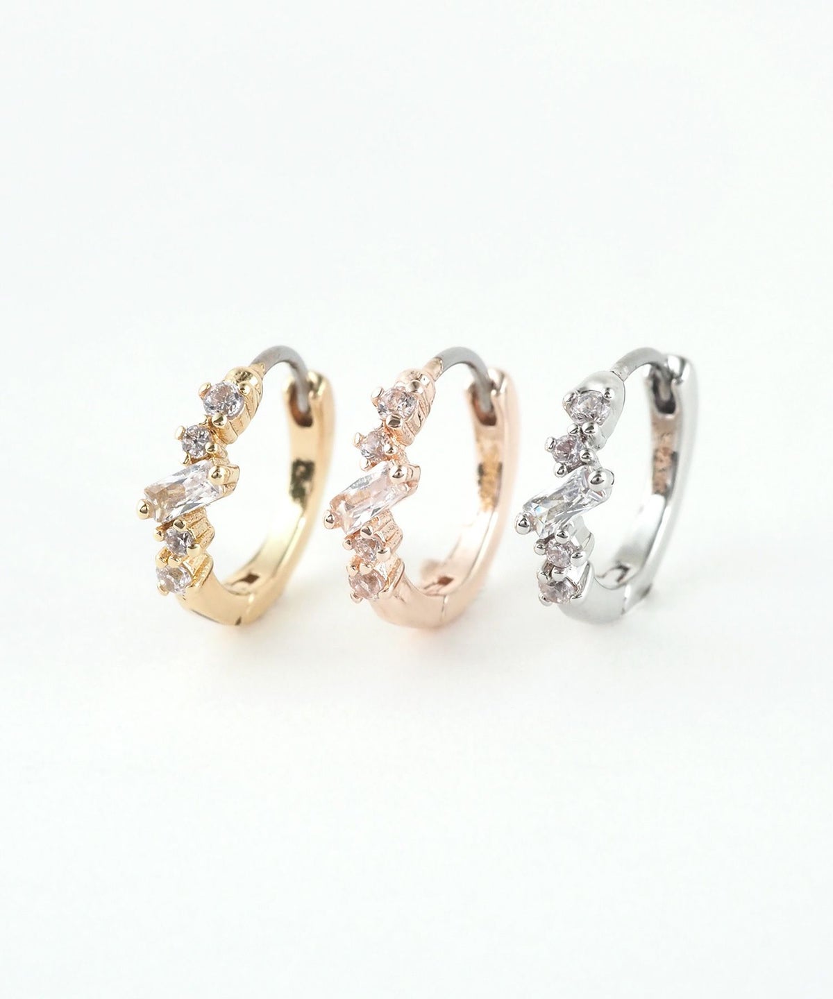 バゲットキュービックフープステンレスポストピアス