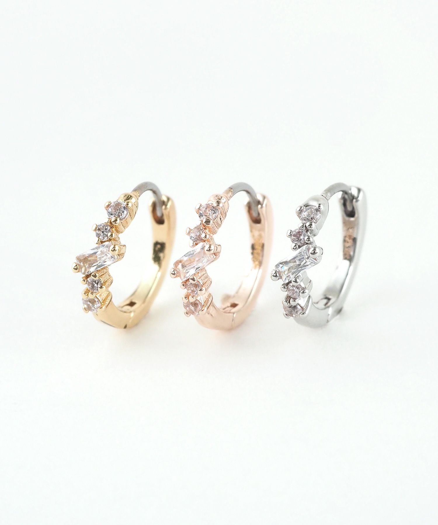 バゲットキュービックフープステンレスポストピアス