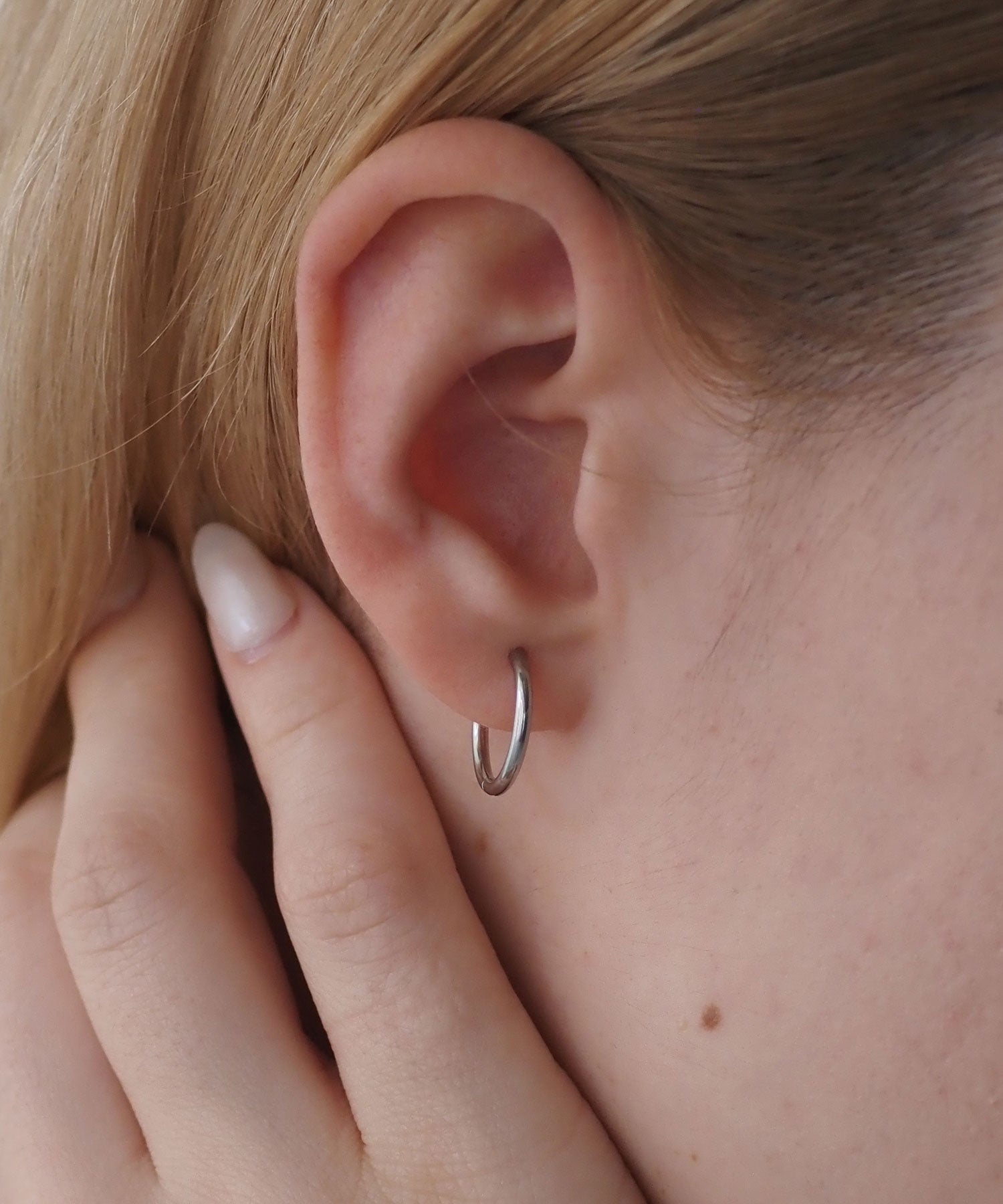 15mmシンプルスリムステンレスフープワンタッチピアス