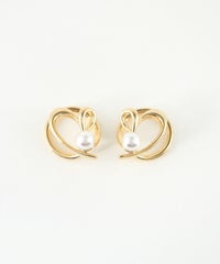 ニュアンスハートパールラウンドメタルイヤリング