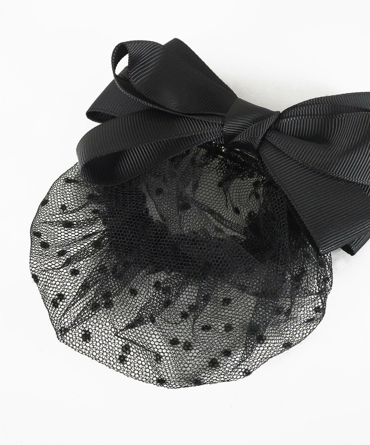 ドット柄ネット付レイヤードリボンバレッタ