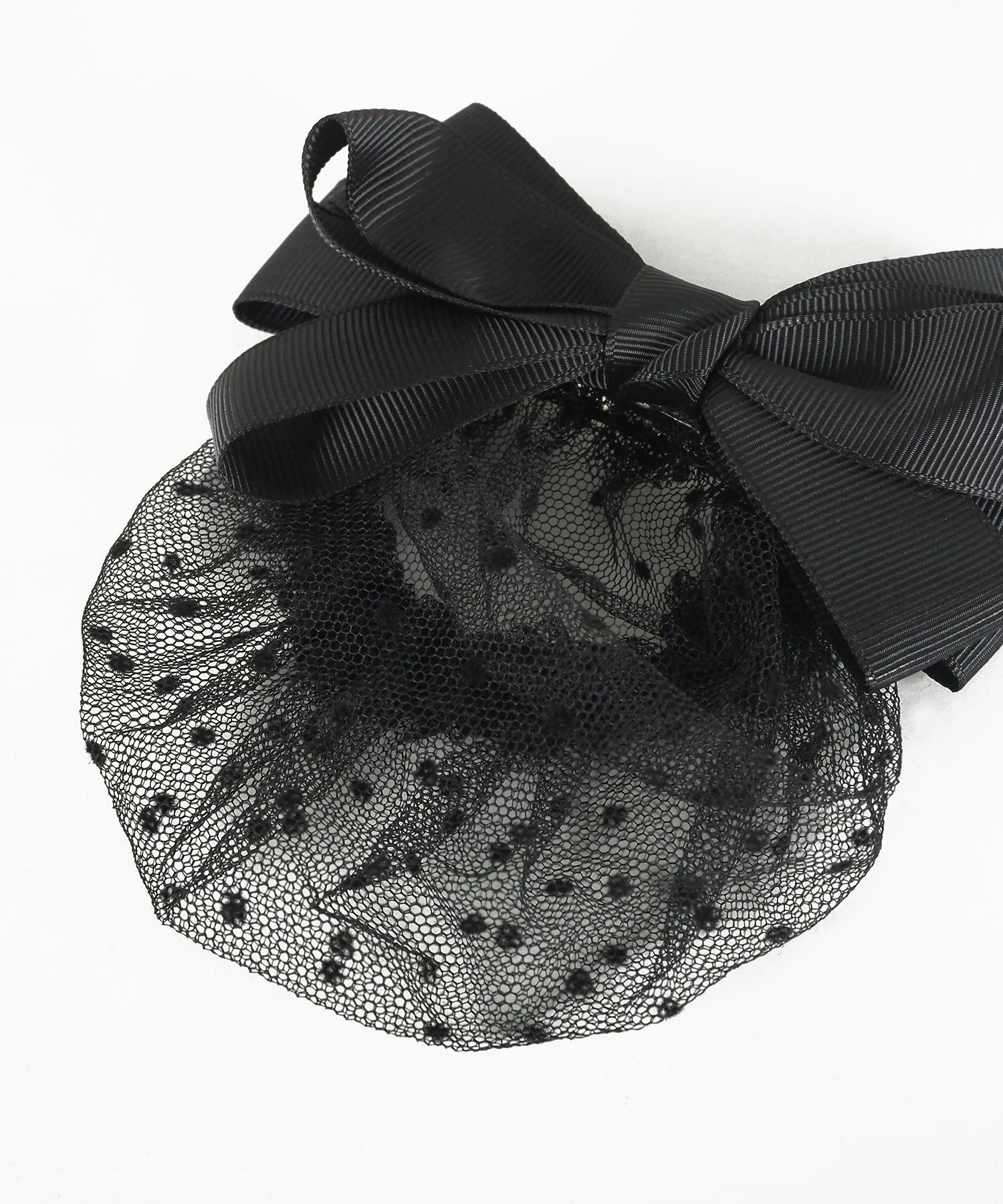 ドット柄ネット付レイヤードリボンバレッタ