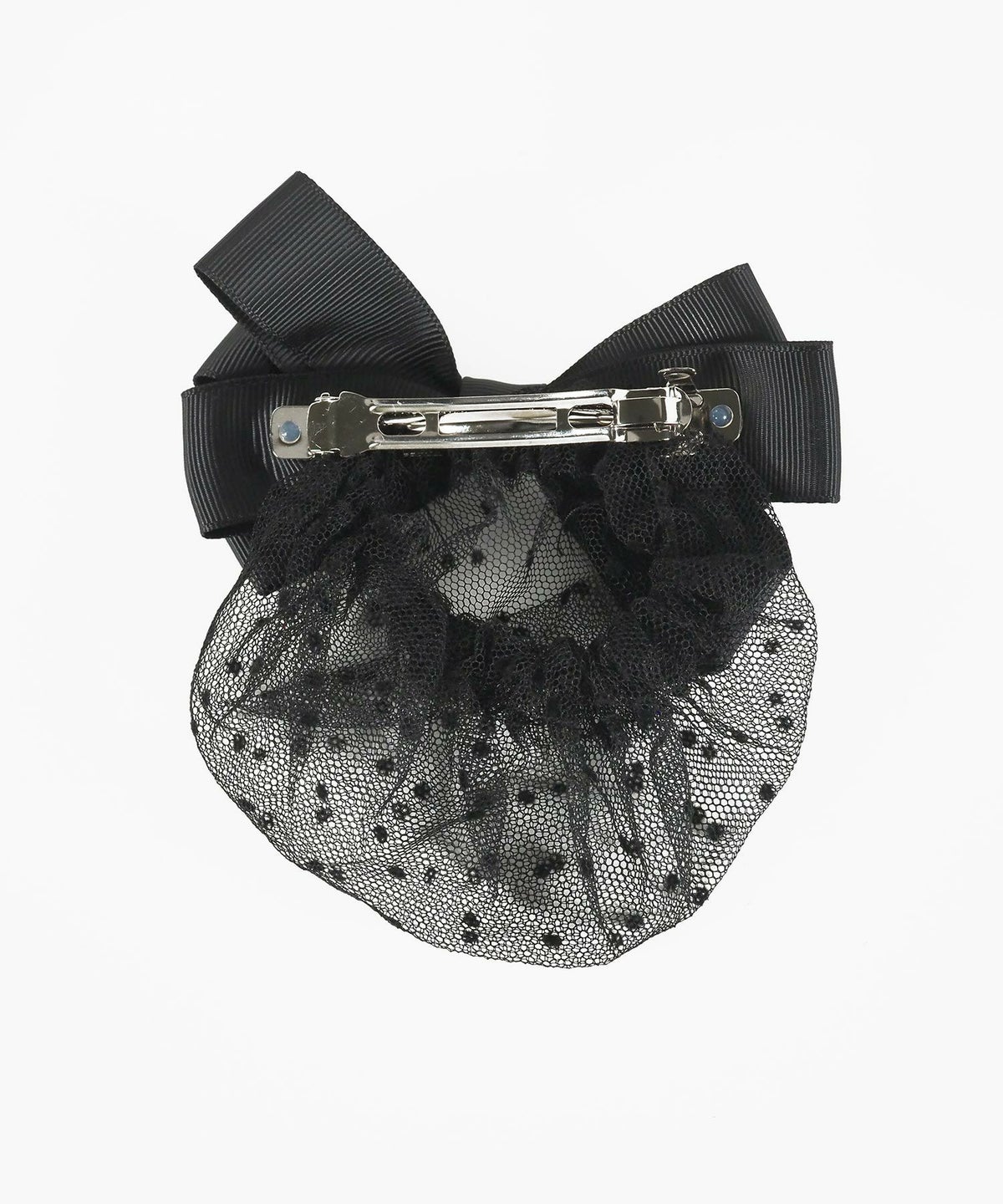 ドット柄ネット付レイヤードリボンバレッタ