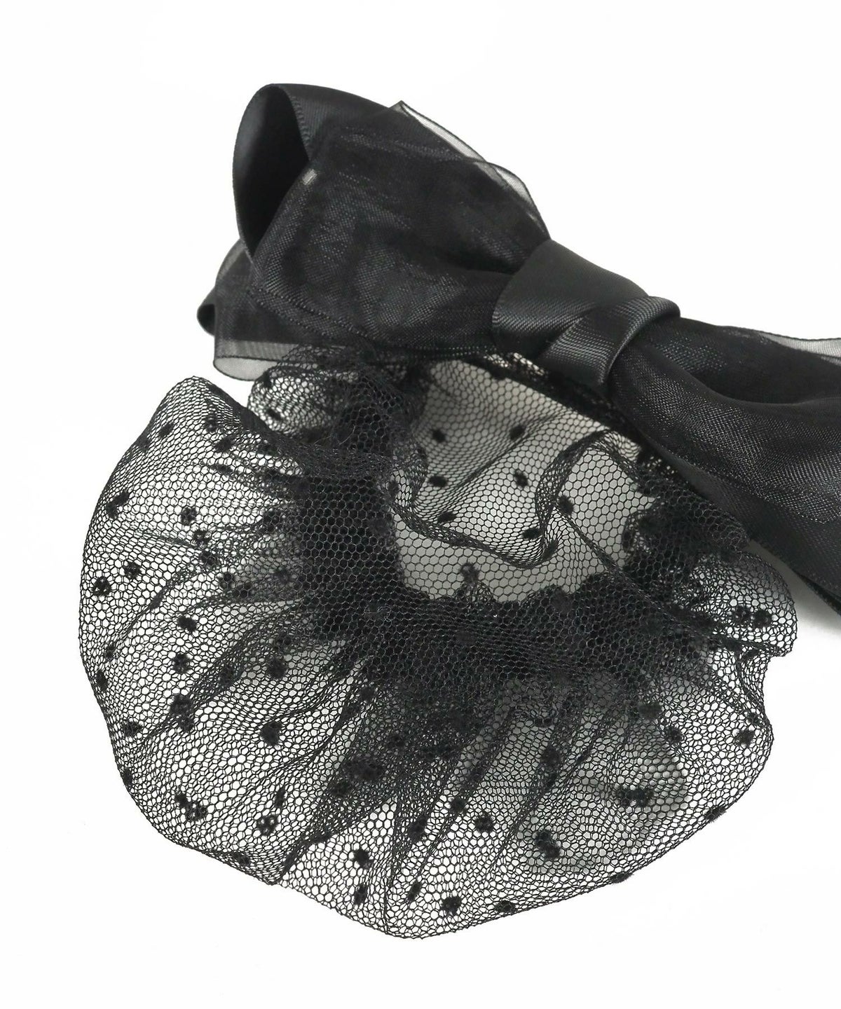 ドット柄ネット付チュールリボンバレッタ