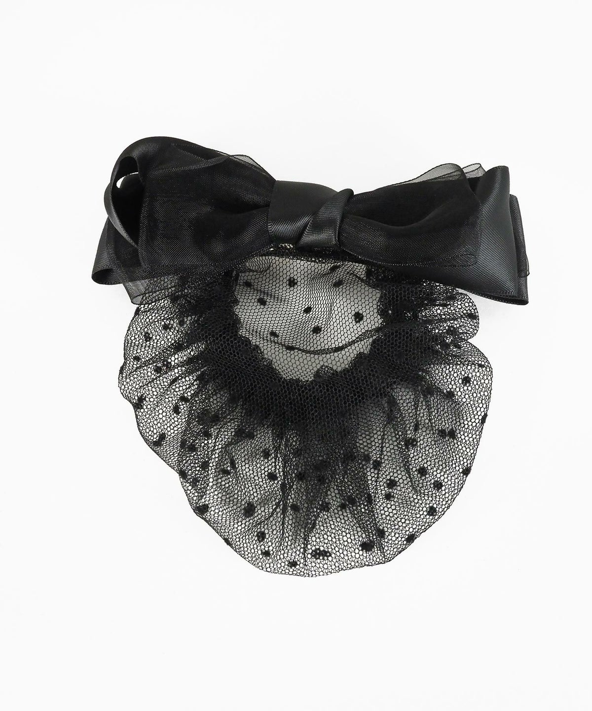 ドット柄ネット付チュールリボンバレッタ