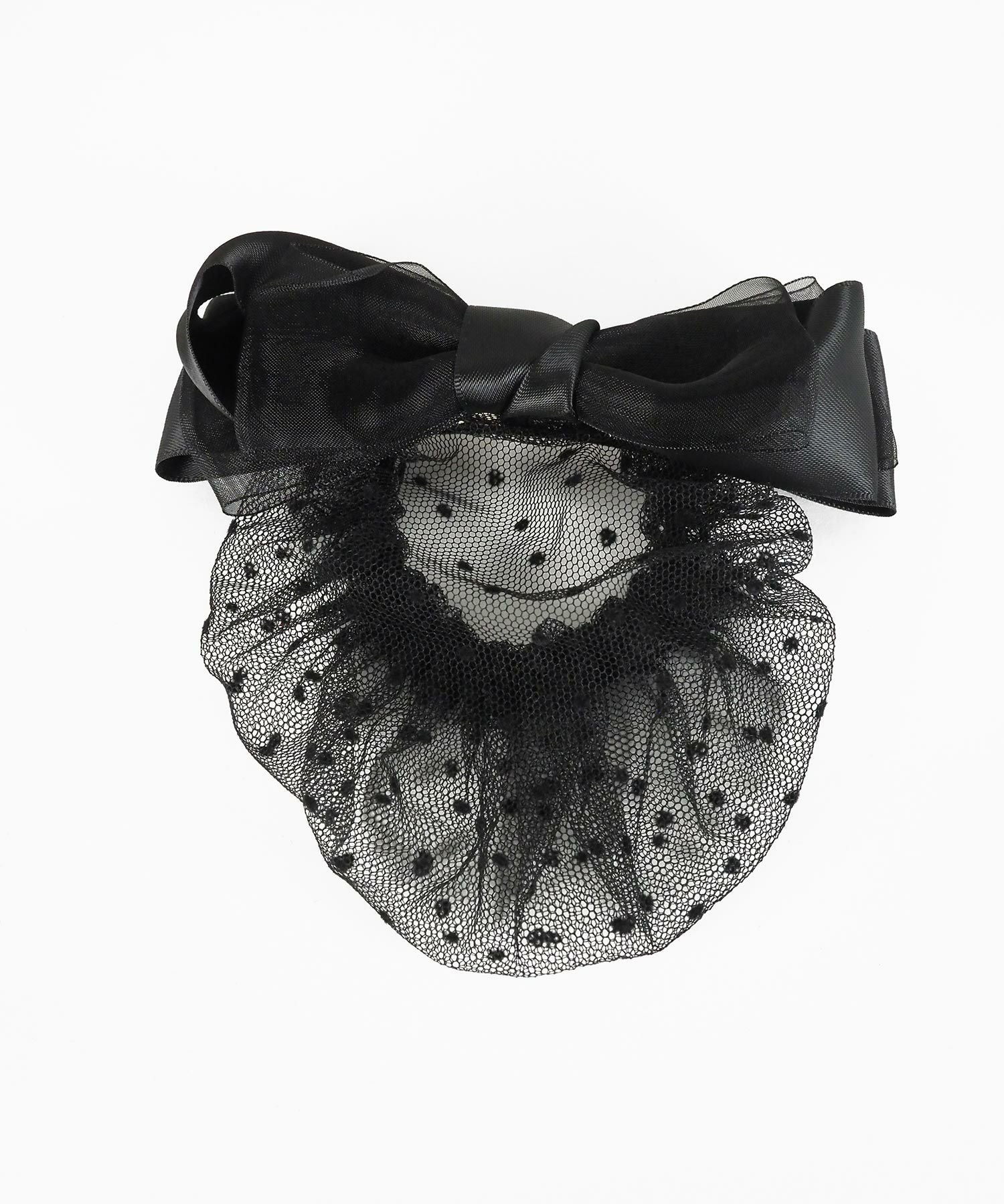 ドット柄ネット付チュールリボンバレッタ