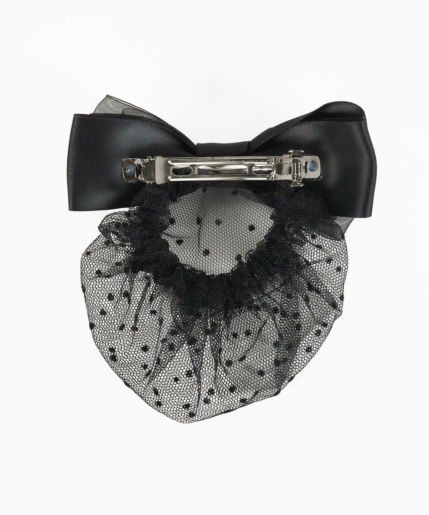 ドット柄ネット付チュールリボンバレッタ