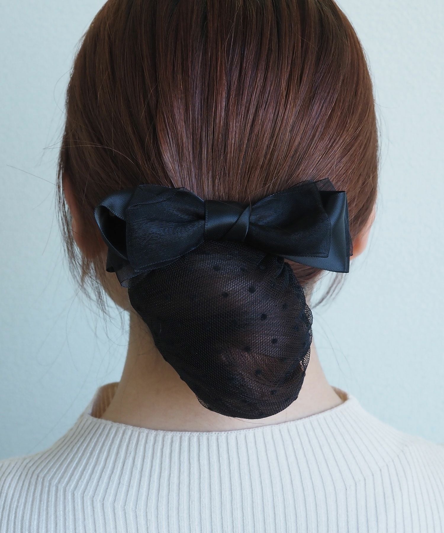 ドット柄ネット付チュールリボンバレッタ