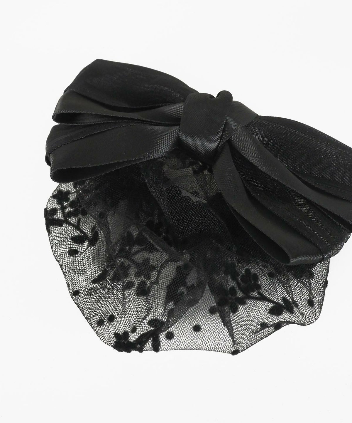 フラワーネット付レイヤードリボンバレッタ