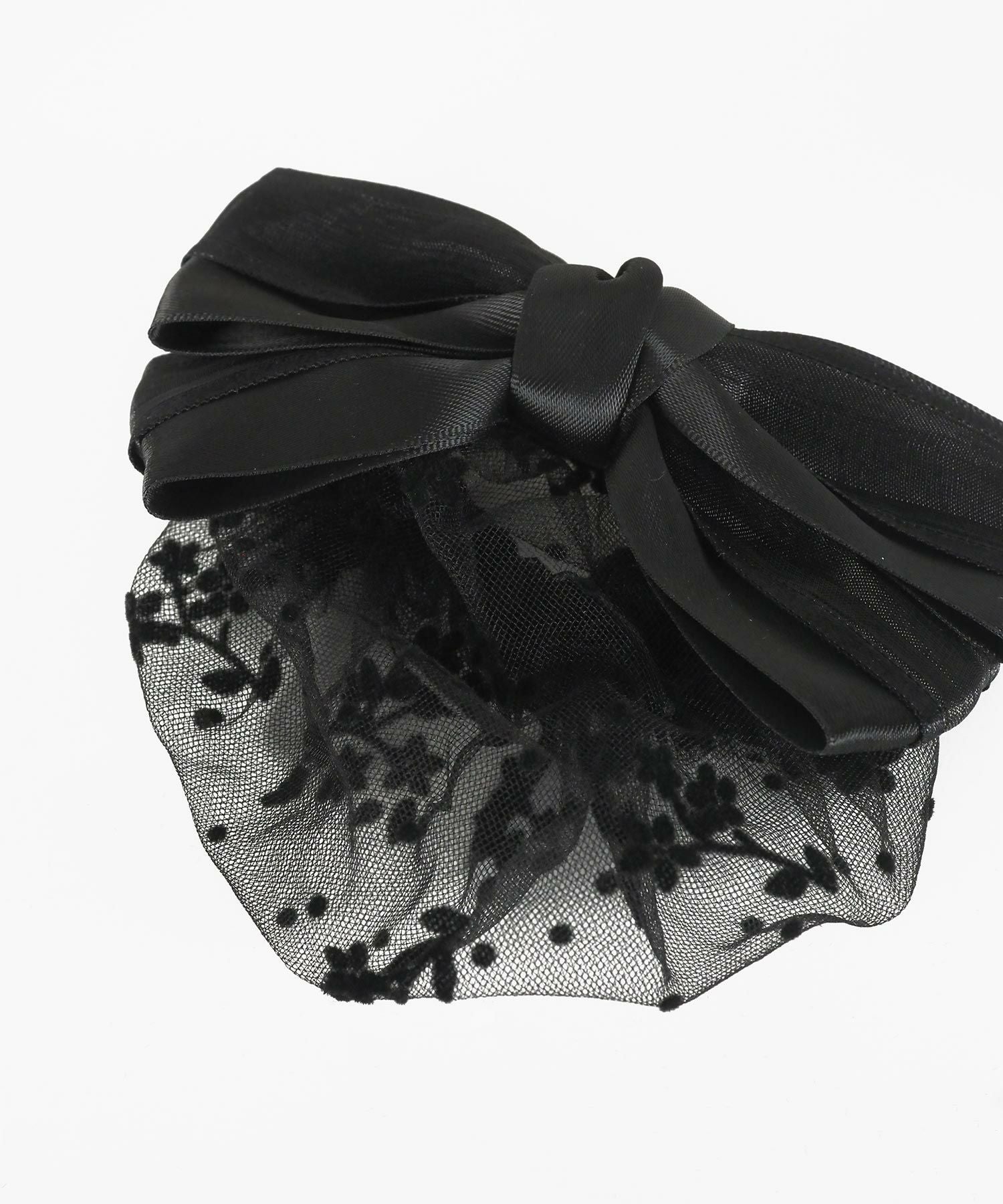 フラワーネット付レイヤードリボンバレッタ