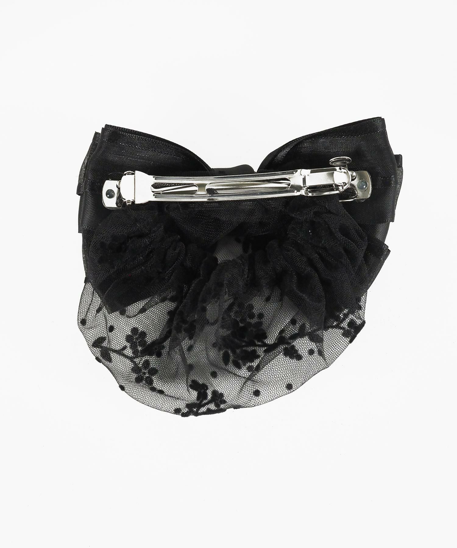 フラワーネット付レイヤードリボンバレッタ